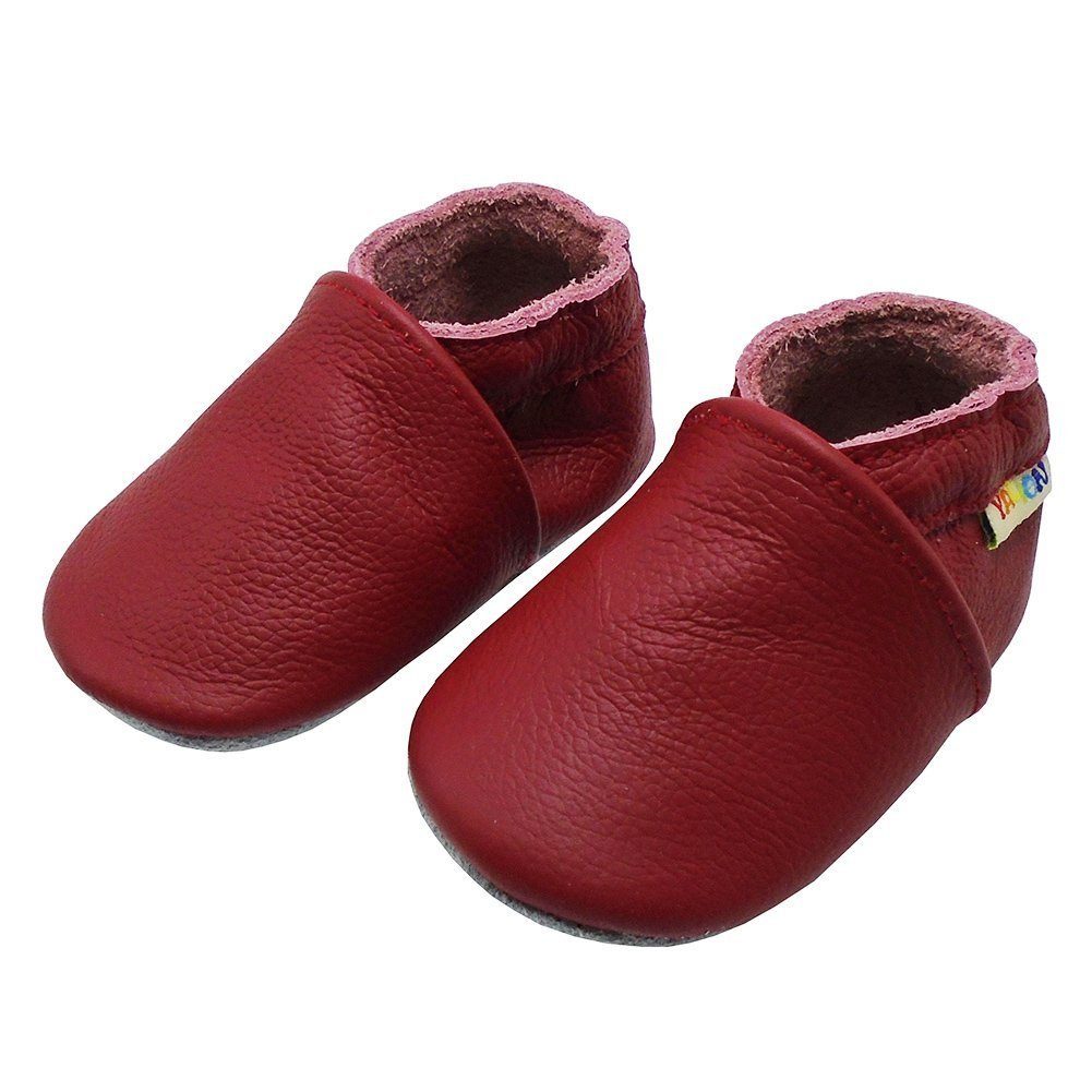 Yalion Weiche Leder Lauflernschuhe Hausschuhe Lederpuschen Rot 100% Leder Krabbelschuh