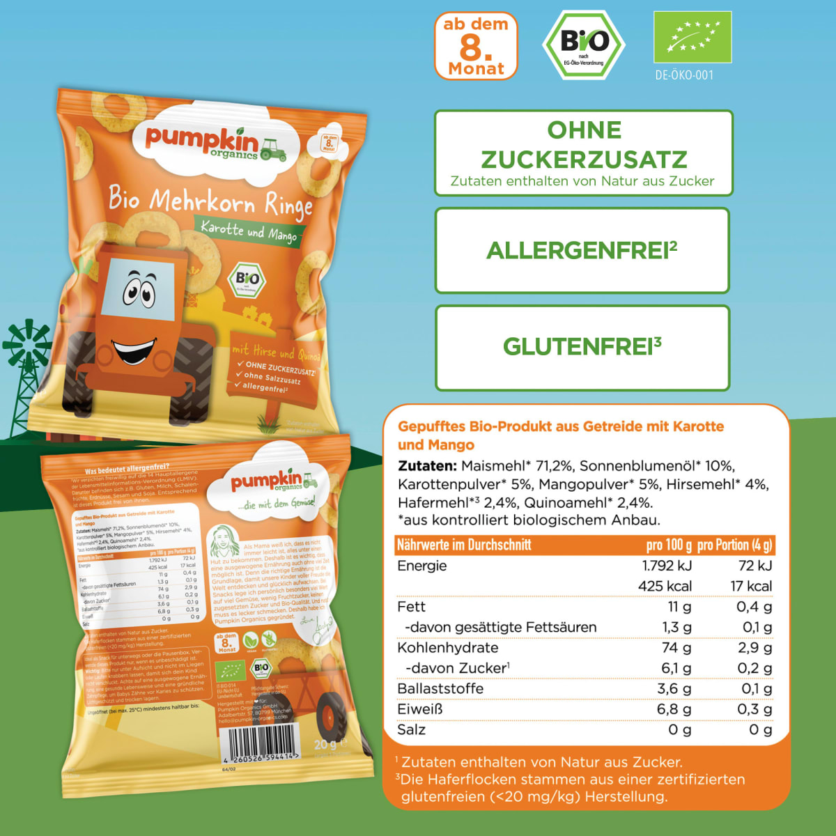 Kindersnack Mehrkorn Ringe mit Karotte & Mango, ab 8. Monaten, 20 g