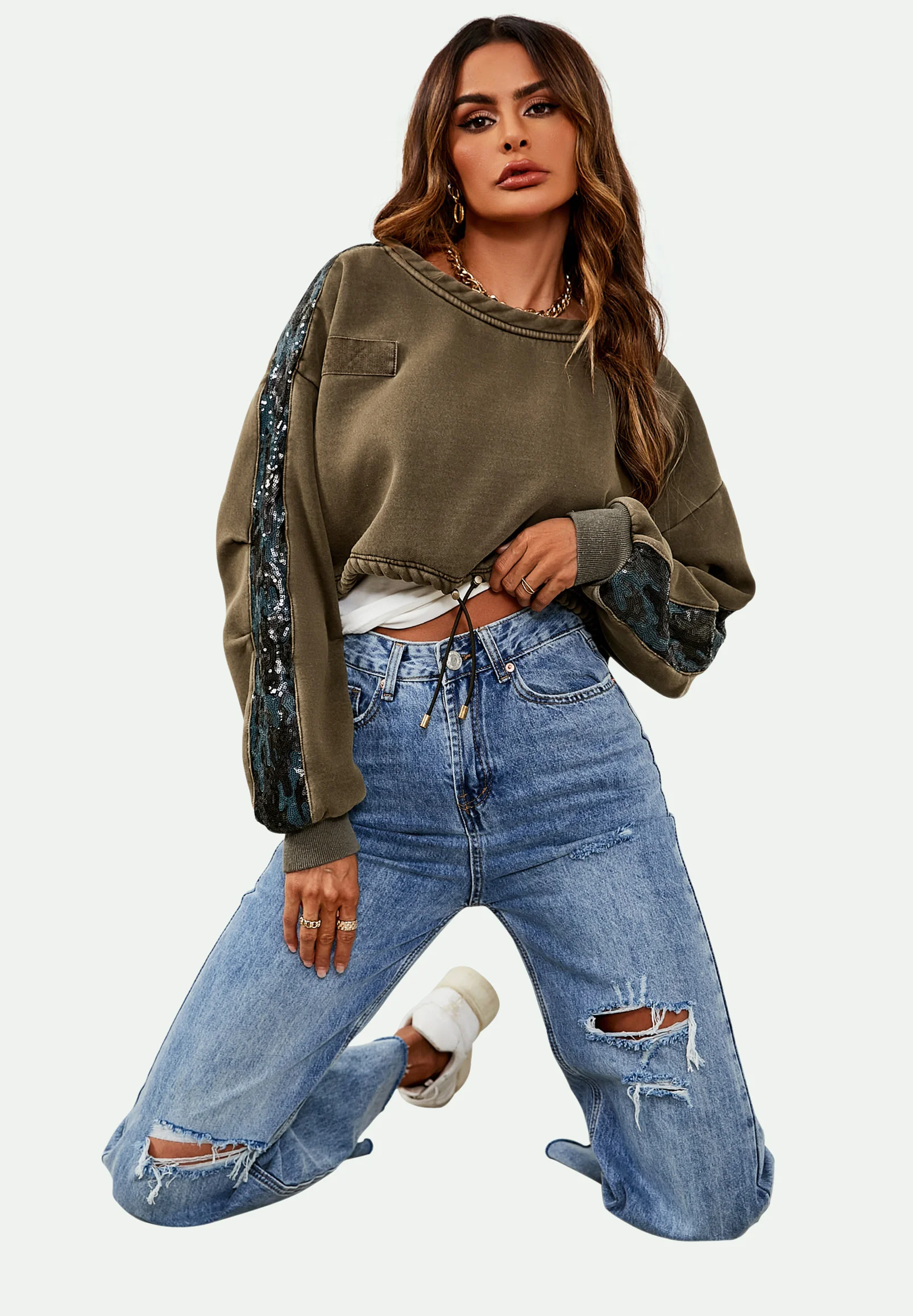 Sudadera con detalle de lentejuelas y mangas cortas FS Collection