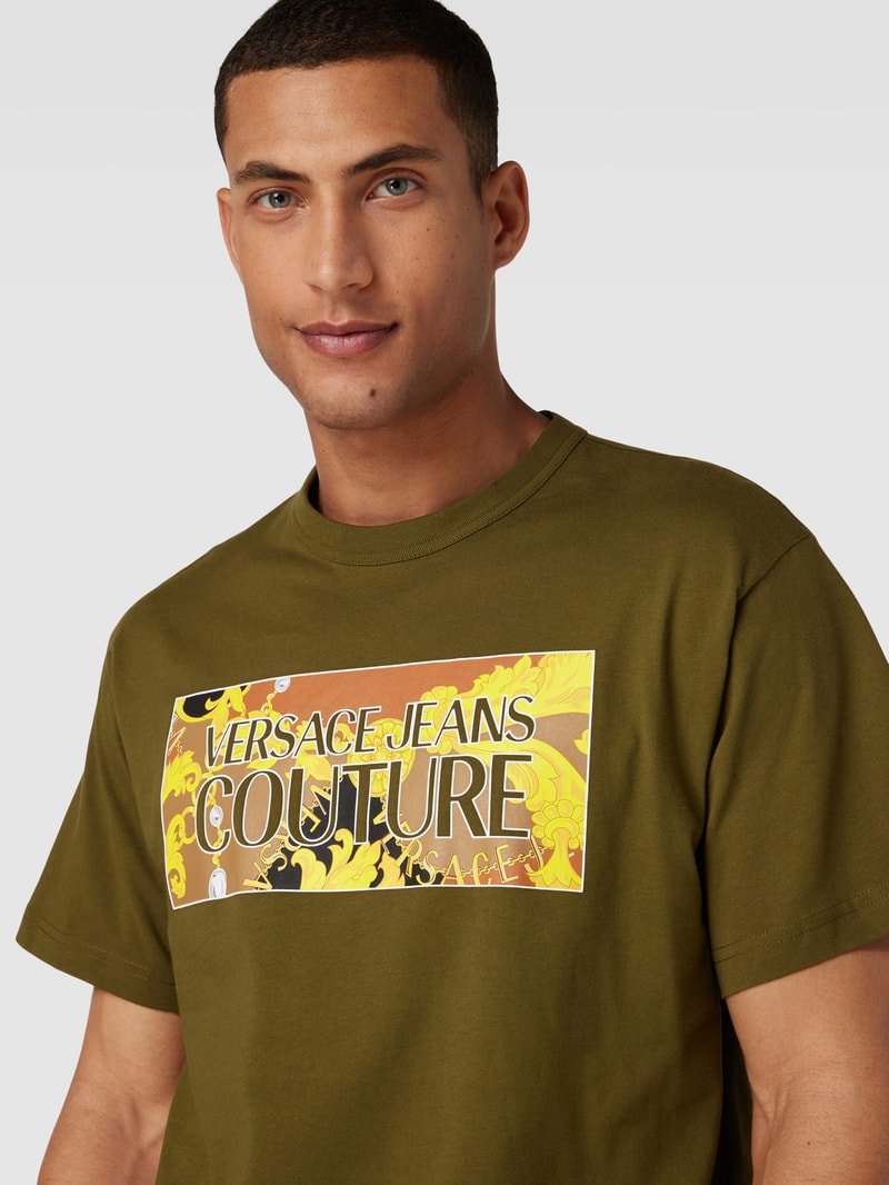 T-Shirt mit Label-Print in olivgrün