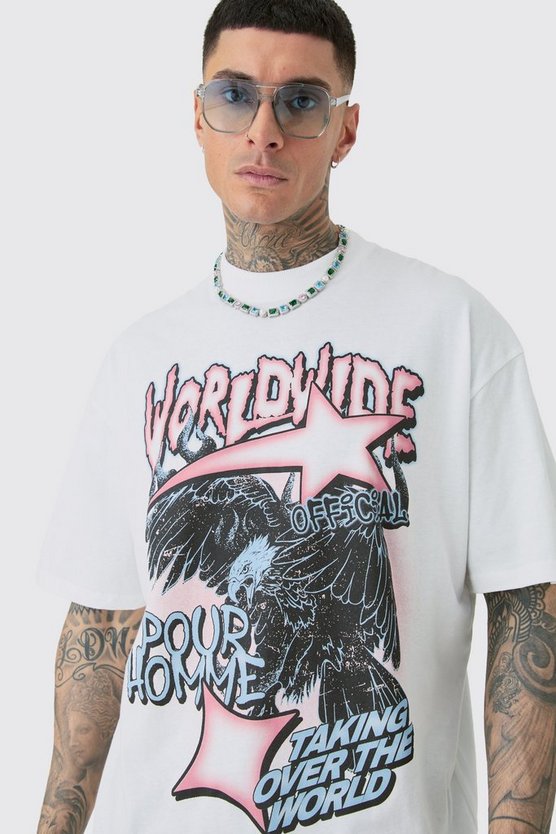 Tall Oversize Worldwide T-Shirt mit Alder-Print in Weiß