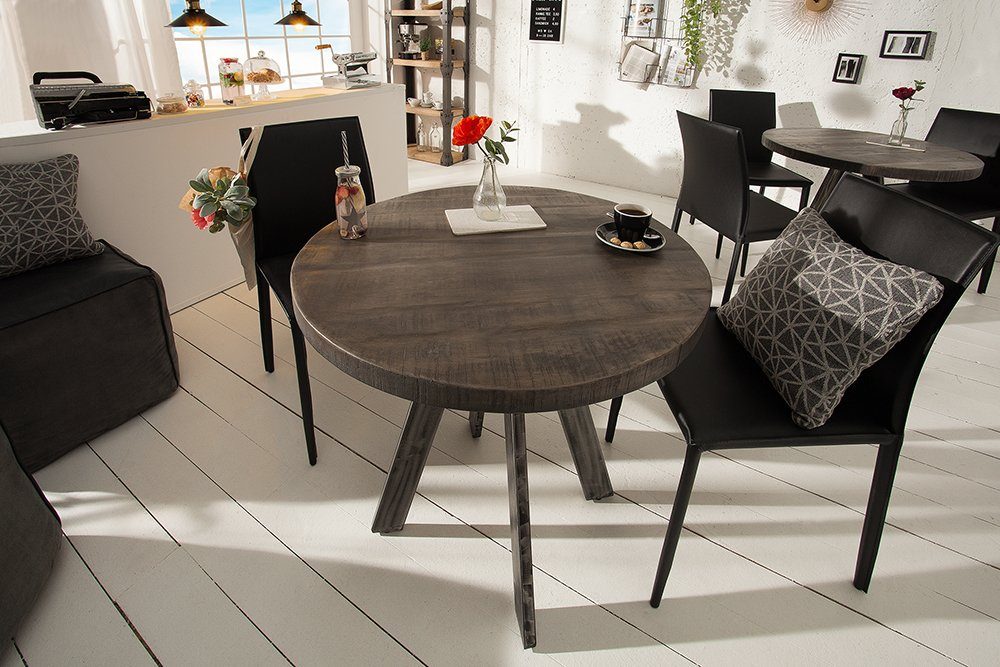 riess-ambiente Esstisch IRON CRAFT 80cm grau, Massivholz · Küchentisch · rund · 4cm Tischplatte · Industrial