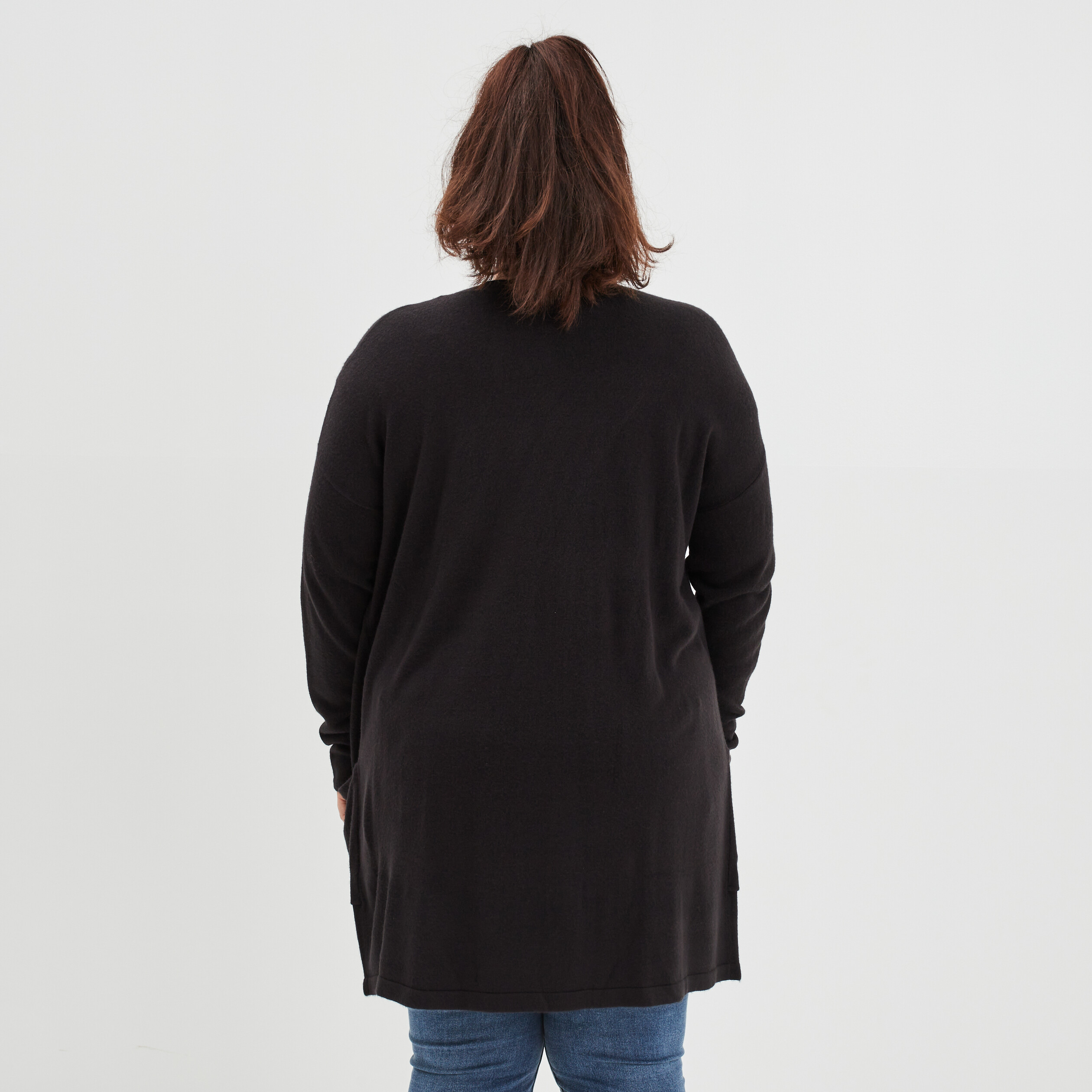 Gilet mi-long avec col en V noir femme grande taille | La Halle