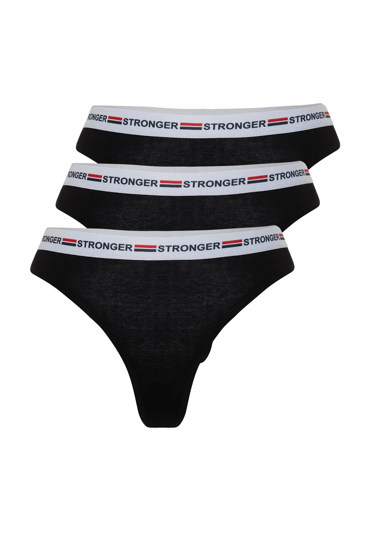 Trendyol Collection  Schwarzes 3er-Pack Tanga-Strickhöschen aus Baumwollgummi mit Details THMSS24KU00006