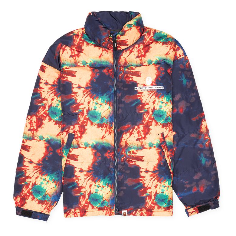 A Bathing Ape Tie Dye Loose Fit Down Jacket navy