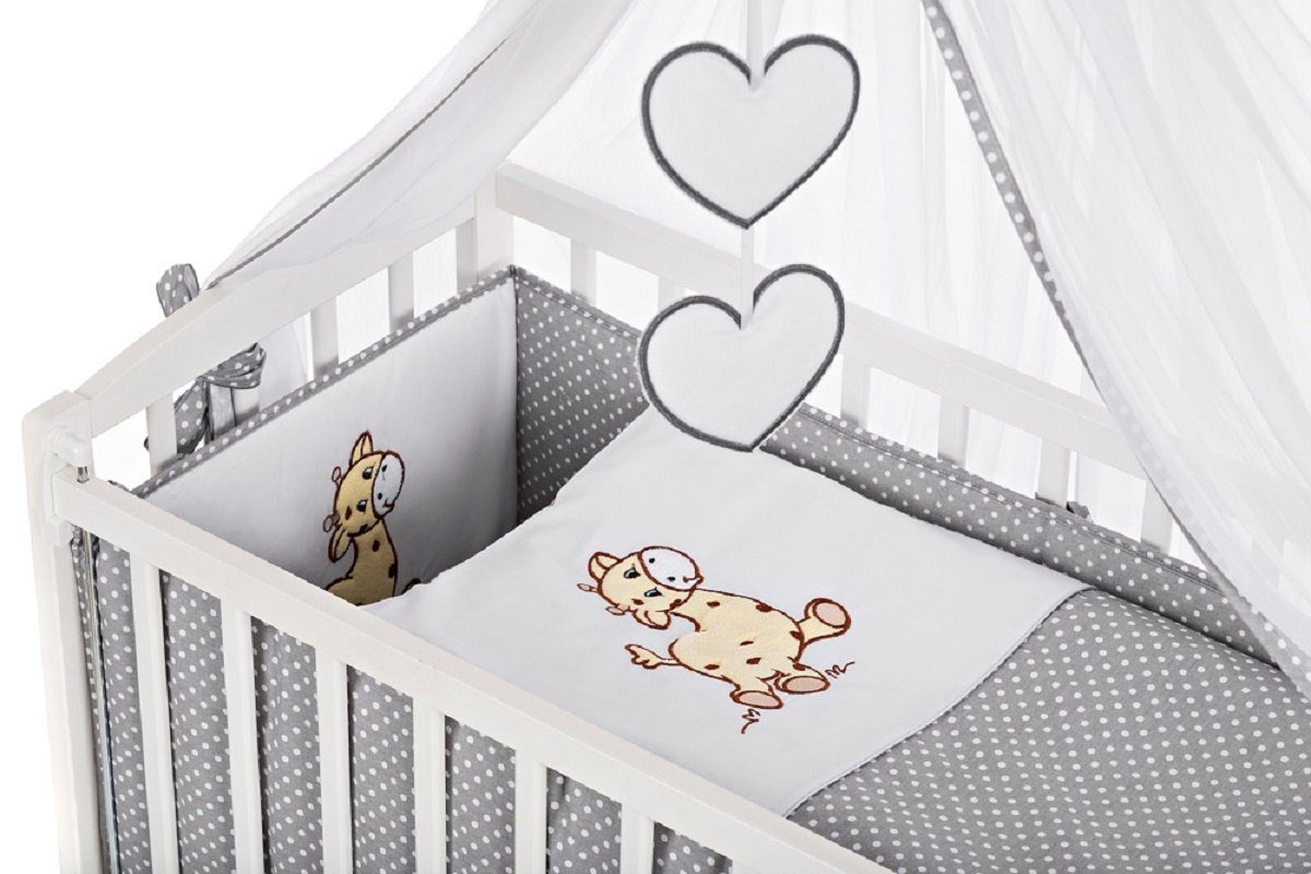 Babyhafen Beistellbett Babybett 90 × 40 cm Design Giraffe grau komplett Set, Komplettbett