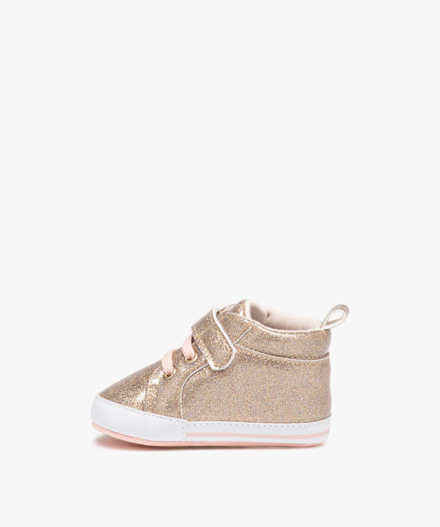 Chaussons de naissance bébé fille à paillettes et à scratch or | GEMO