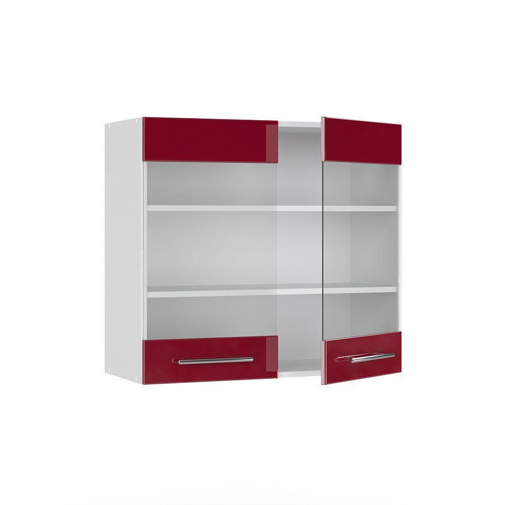 Vicco Glashängeschrank Hängeschrank Küche 80 cm Fame-Line Weiß Bordeaux Hochglanz