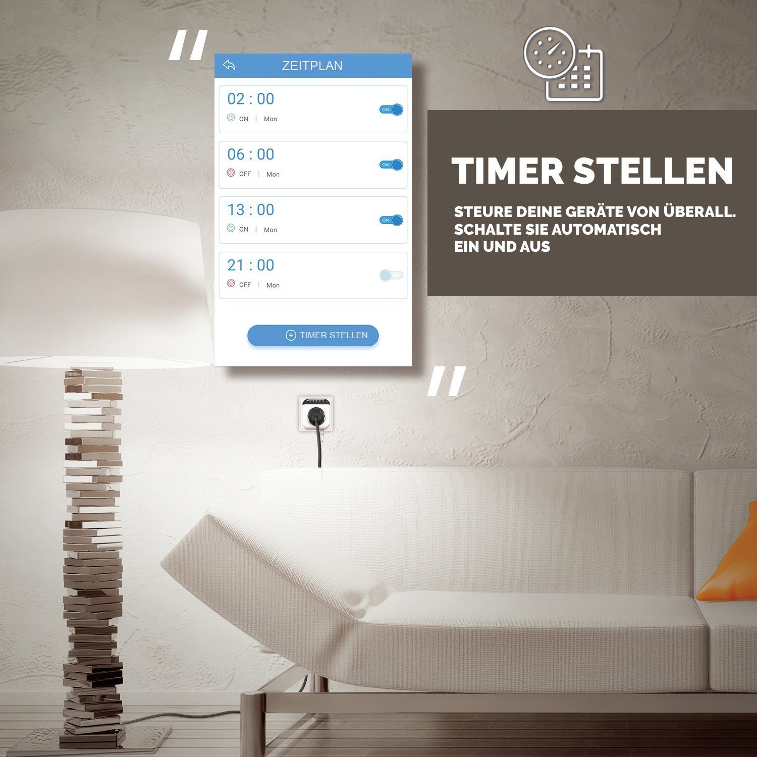 XCOAST Steckdosen-Thermostat Smartes WiFi Energiesparthermostat, Schukostecker Thermostat, max. 3450,00 W, Kein Hub nötig, Steuerung über Smart Life App, 1-St., Temperatursensor, Programmierbar, Alexa Sprachsteuerung, Fernbedienung, Zieltemperatur, Z