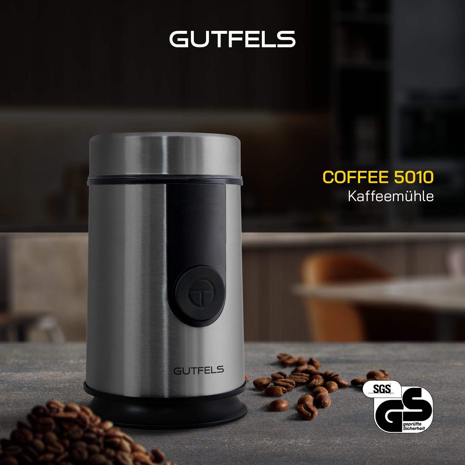 Gutfels Kaffeemühle COFFEE 5010, 200,00 W, Edelstahlklinge, 50,00 g Bohnenbehälter, für Bohnen, Gewürze & Nüsse, Mahlgrad Kontrolle