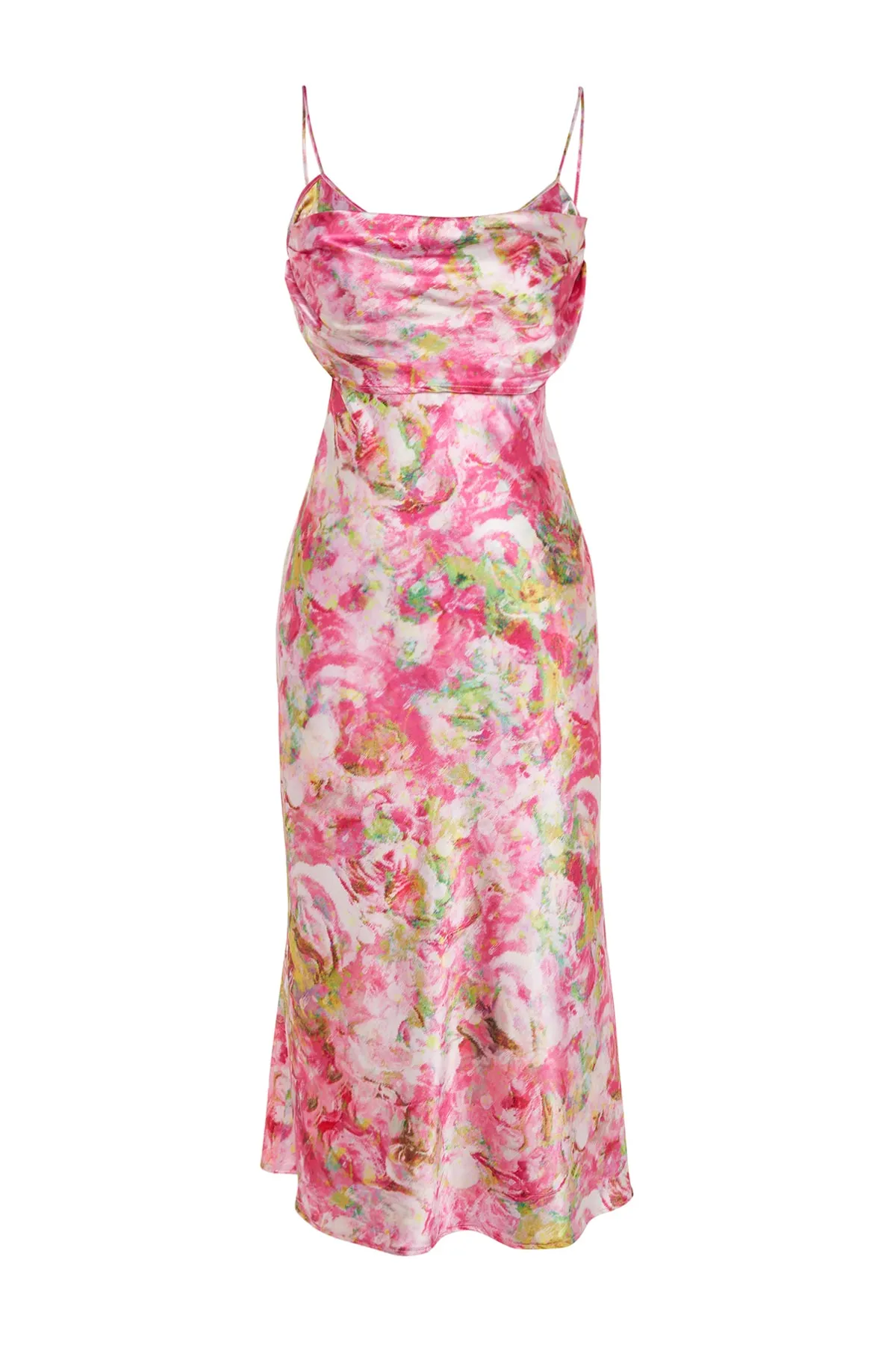 Trendyol Collection  Mehrfarbiges, gewebtes Satin-Blumenmuster, elegantes Abendkleid TPRSS23EL00305