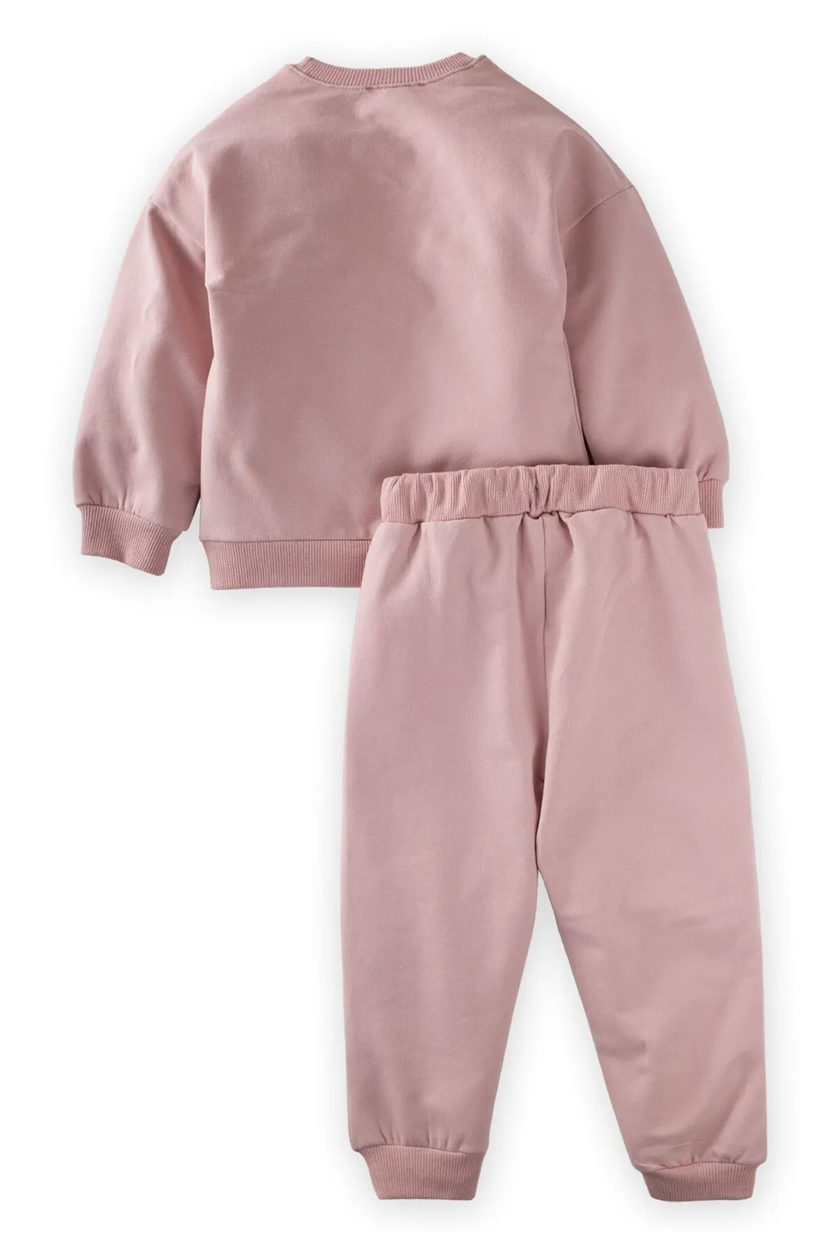 Cigit  Basic Karyoka Detailliertes Sweatshirt-Set, Alter 3–8, Puderrosa