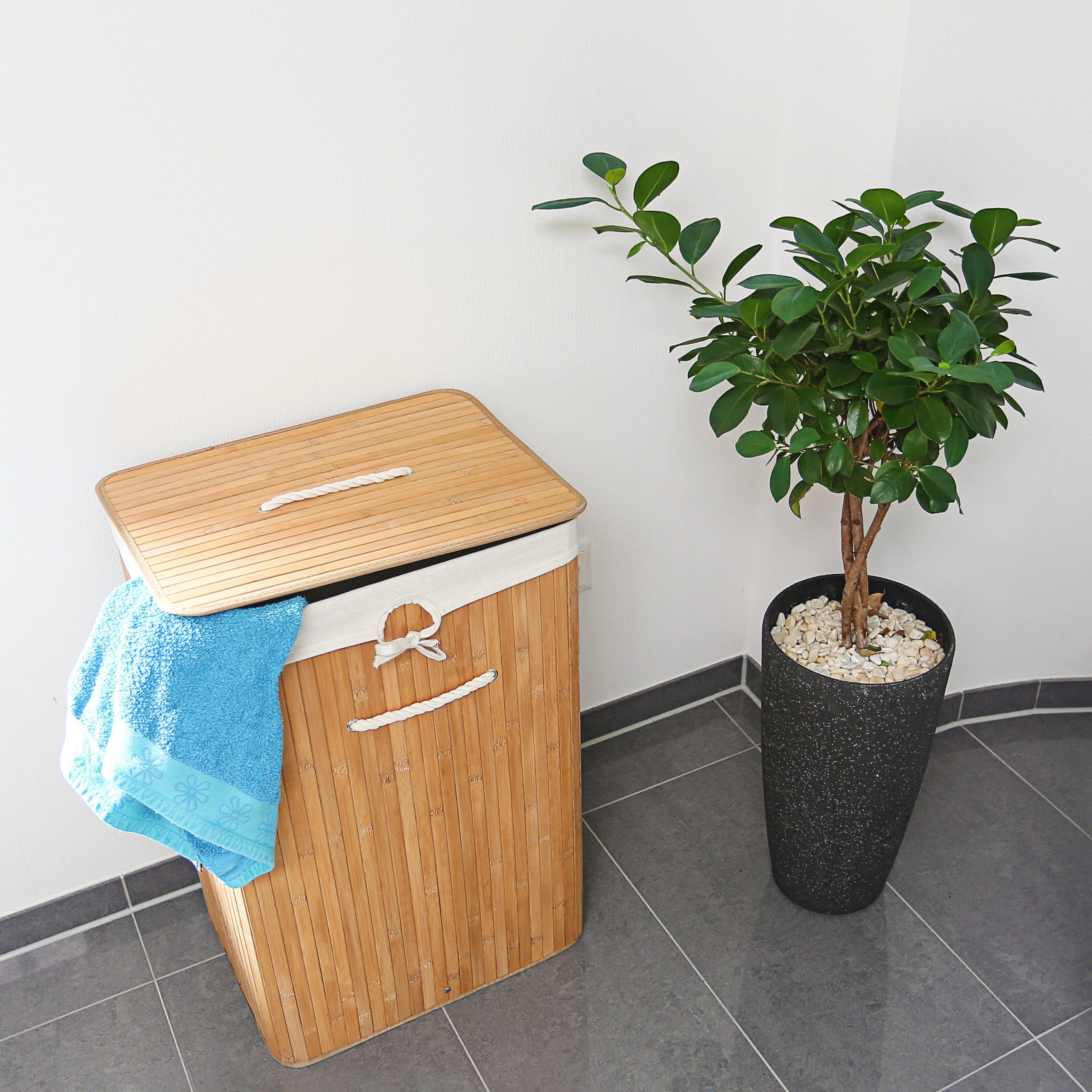 relaxdays Wäschekorb 1 x Wäschekorb Bambus eckig natur