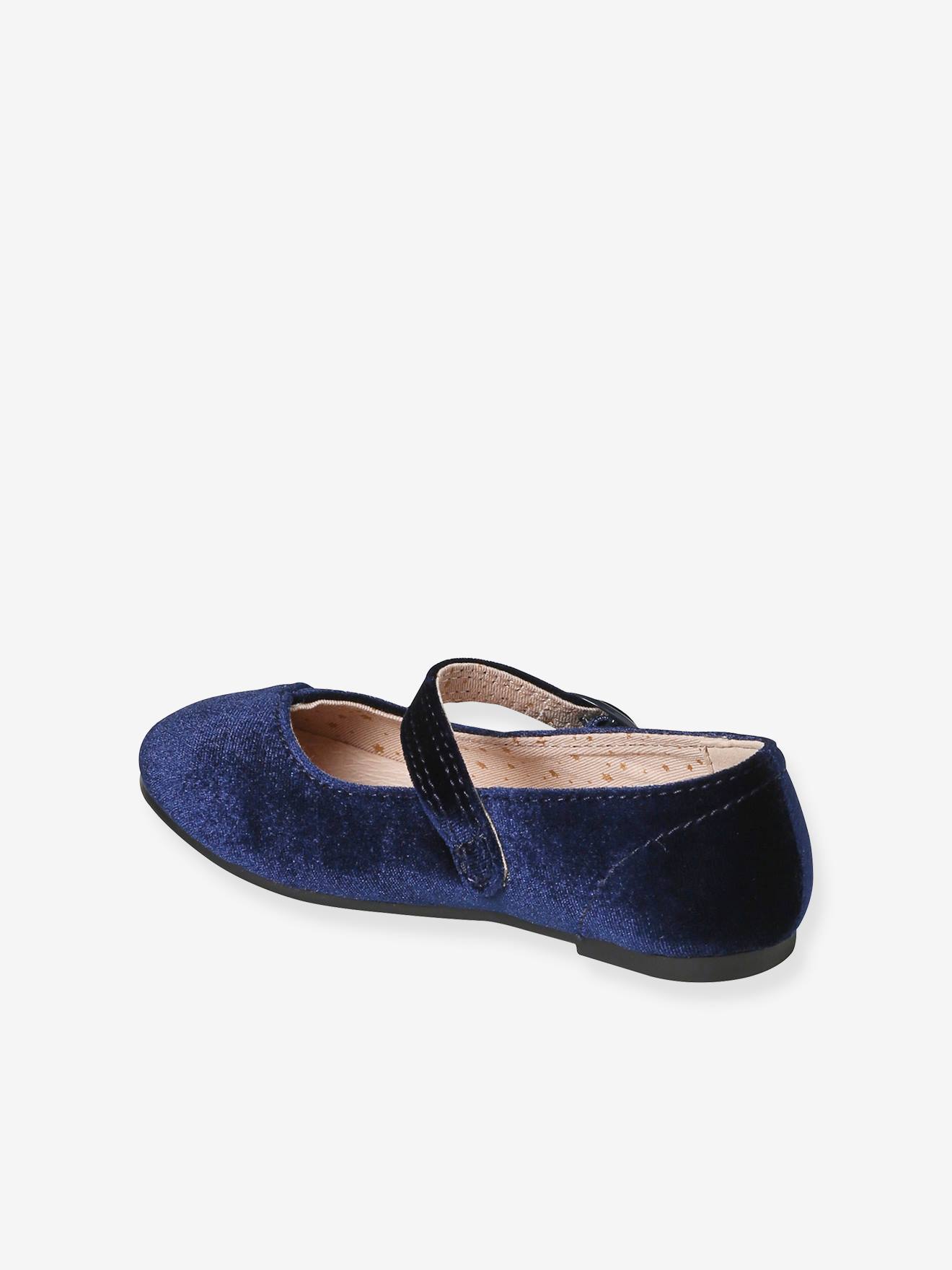 Vertbaudet Mädchen Velours-Ballerinas mit Anziehtrick - marine