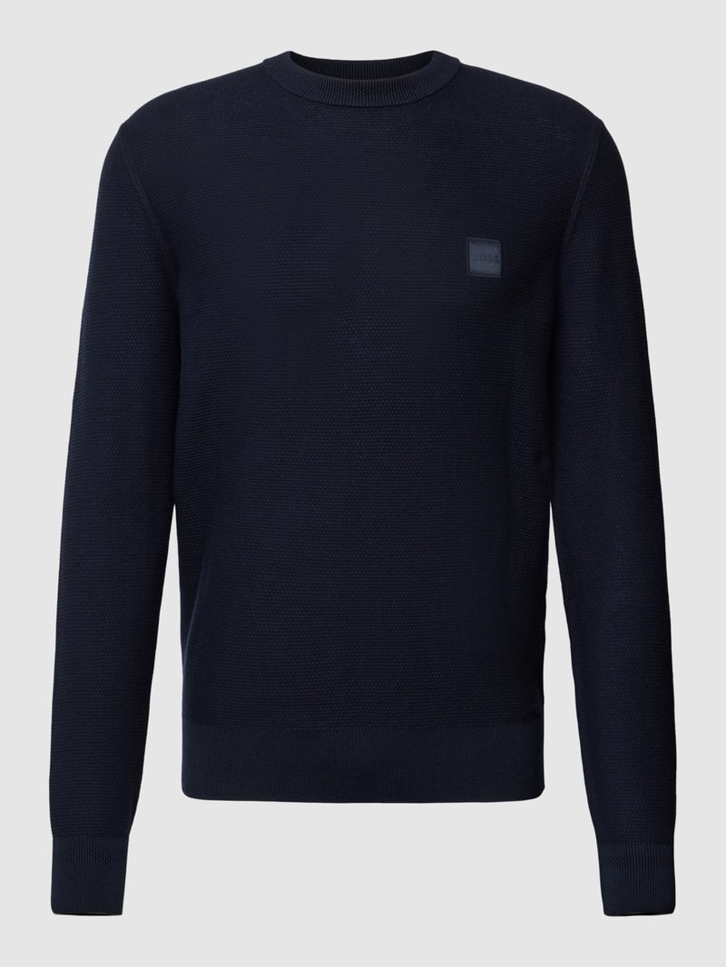 Strickpullover mit Label-Patch Modell 'Katoural' in dunkelblau
