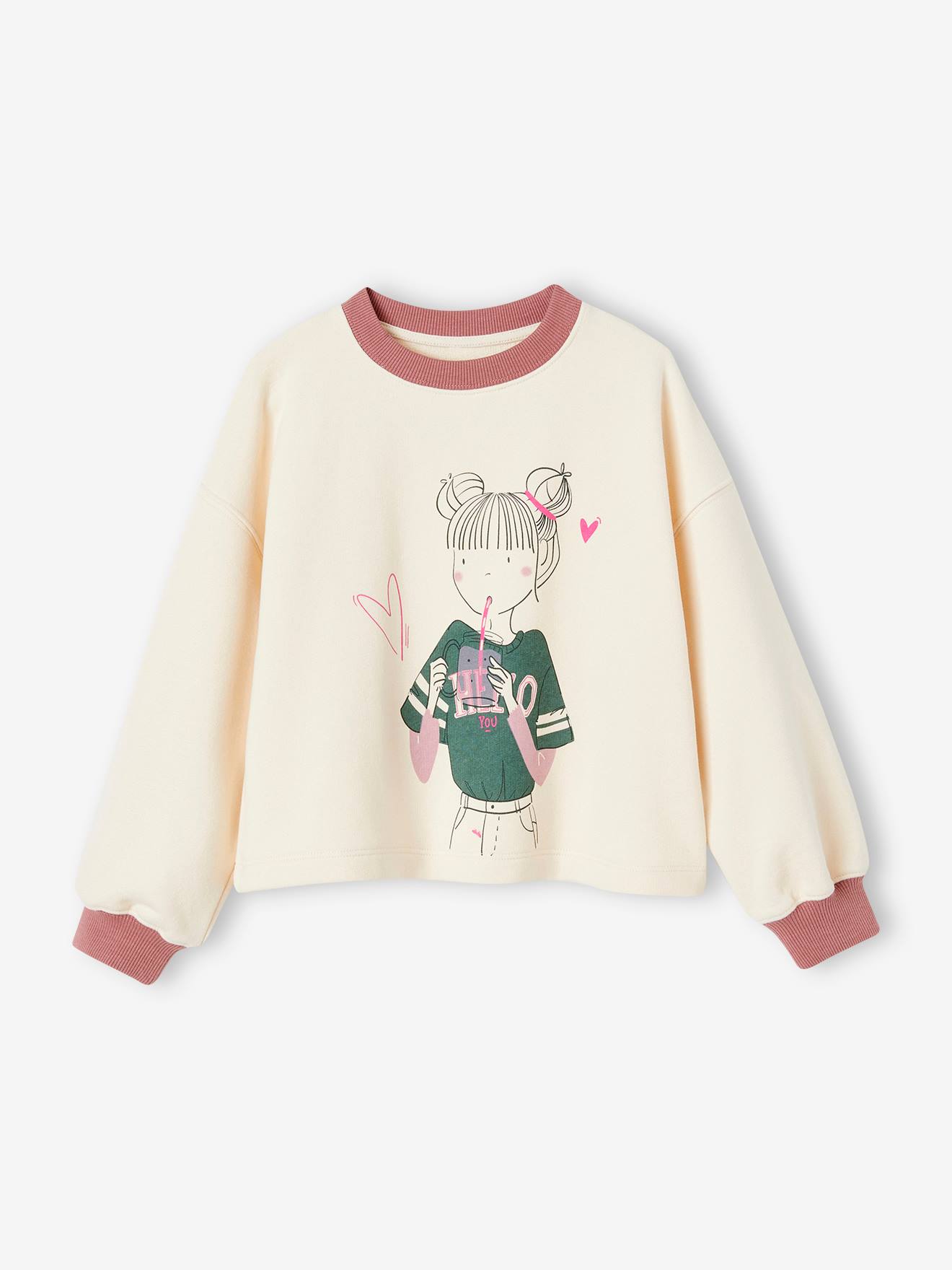 Vertbaudet Kurzes Mädchen Sport-Sweatshirt - wollweiß