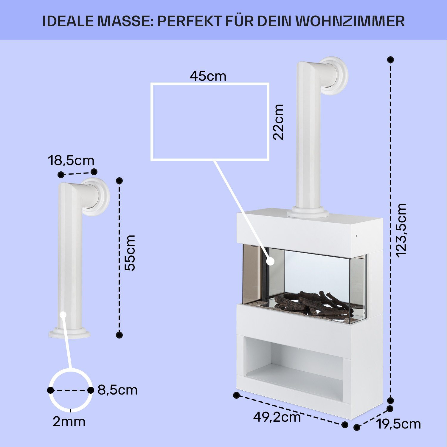Klarstein Elektrokamin Zermatt, elektrischer Kamin mit Heizfunktion Heizlüfter elektrischer Kaminofen