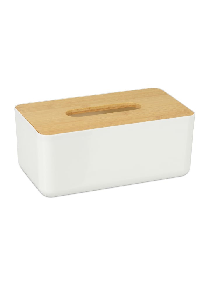 relaxdays Kosmetiktücher Box in Weiß/ Natur - (B)23 x (H)10 x (T)13 cm günstig kaufen onesize