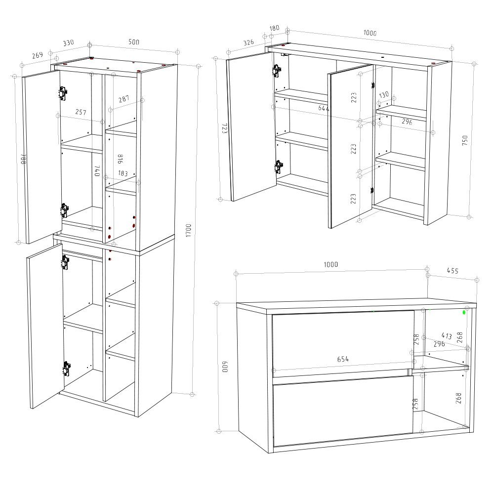 Vicco Badmöbel-Set Badezimmerset VIOLA Weiß / Anthrazit, (3-er Set, 3-St., 3-er Set)