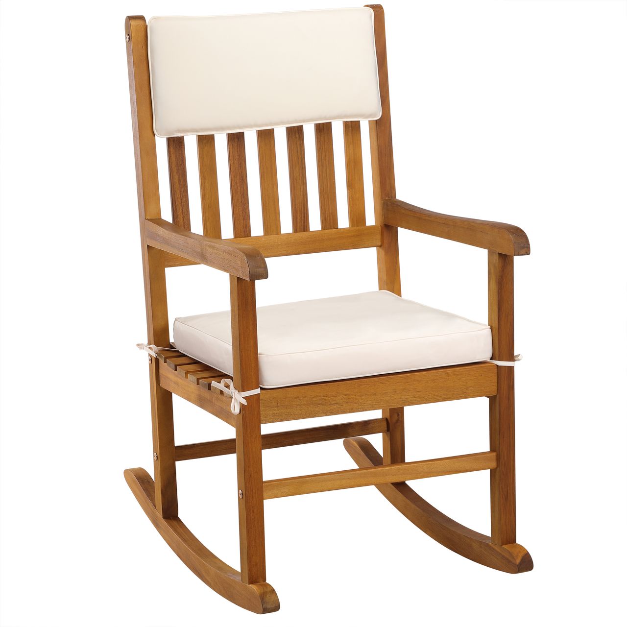 Casaria Deuba Schaukelstuhl Akazie 3 tlg 107x76x54cm braun creme