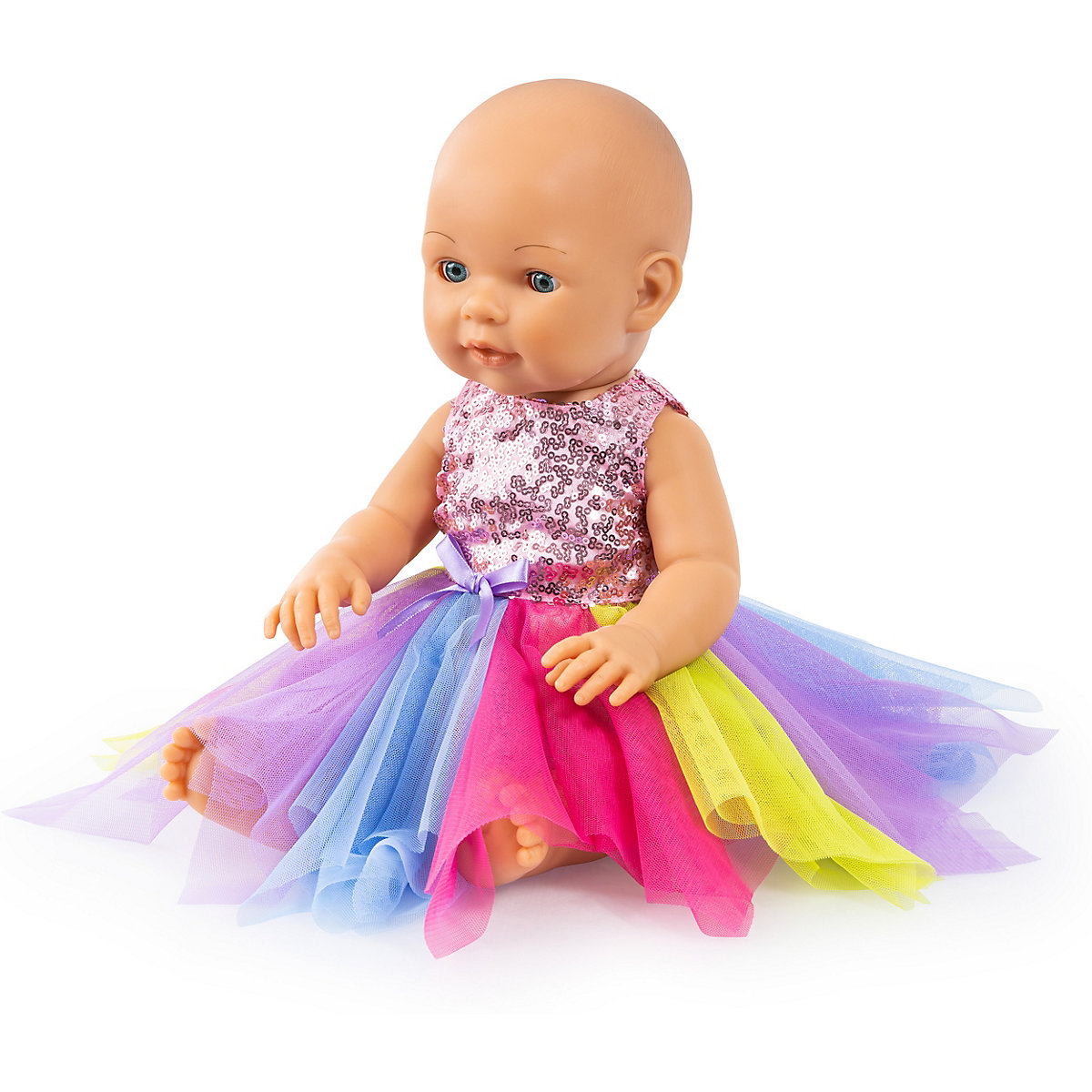 Pailletten-Kleid für Puppen 40-46 cm, rosa/gelb
