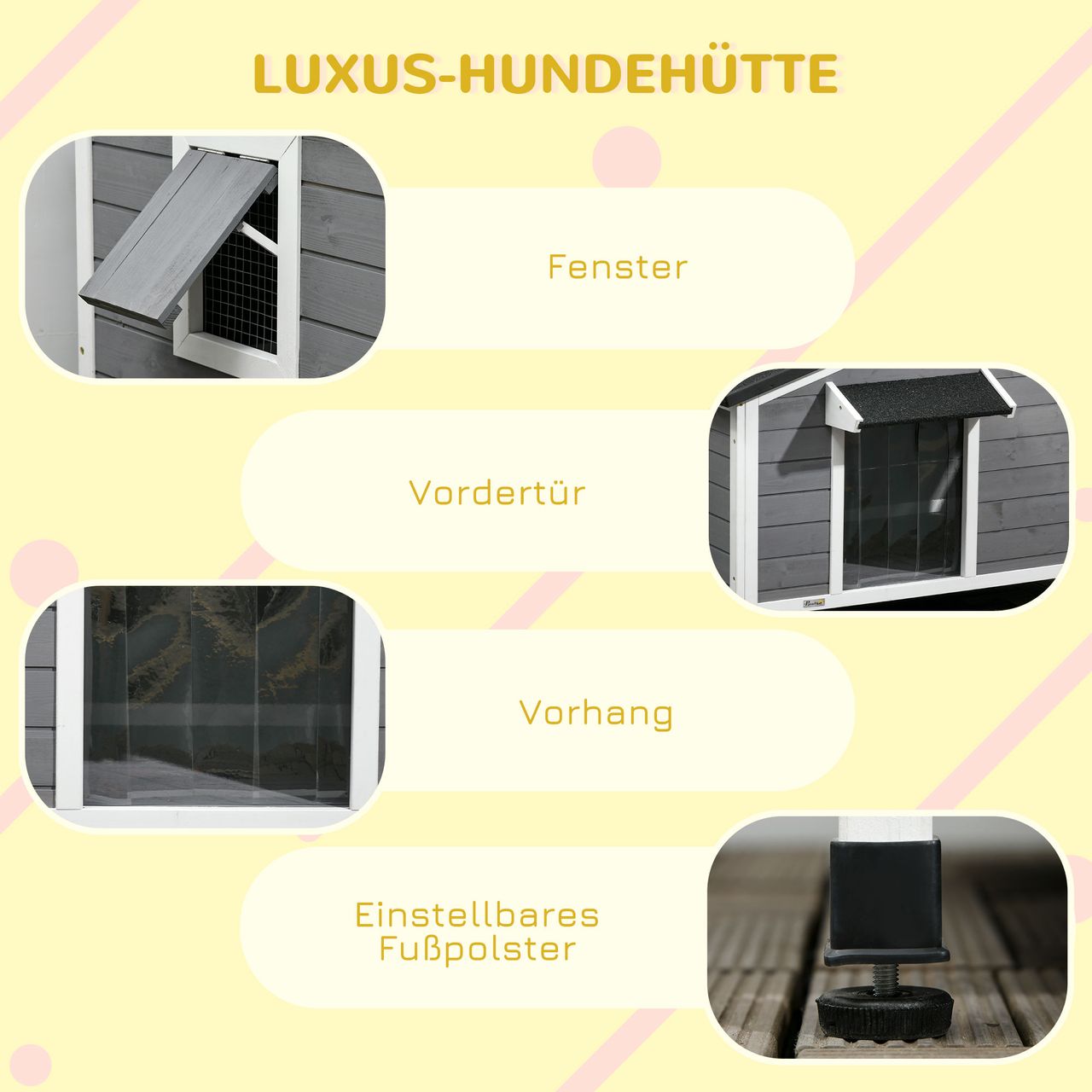PawHut Hundehütte, Tannenholz, Hundehaus mit Asphaltdach, Outdoor, Wetterfeste