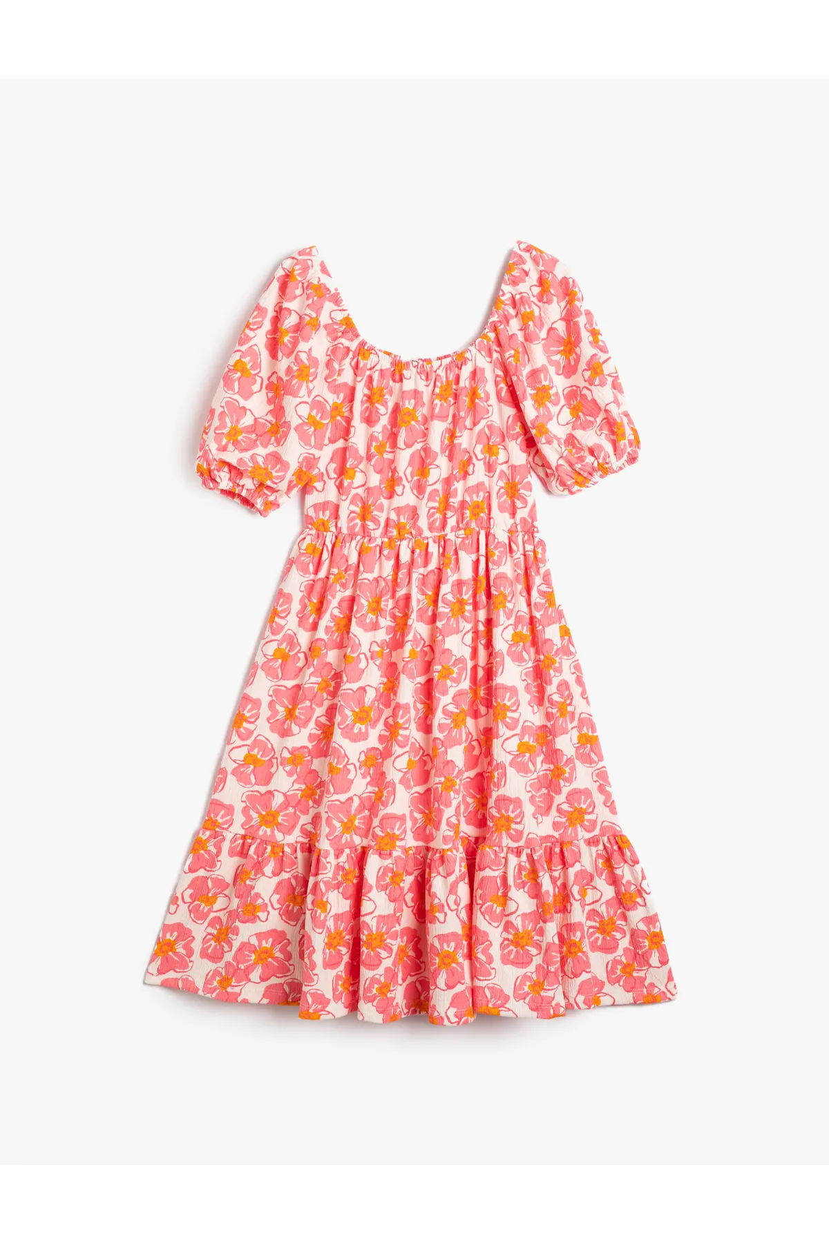 Koton  Kleid mit langen, floralen Ballonärmeln, Rundhalsausschnitt und entspanntem Schnitt