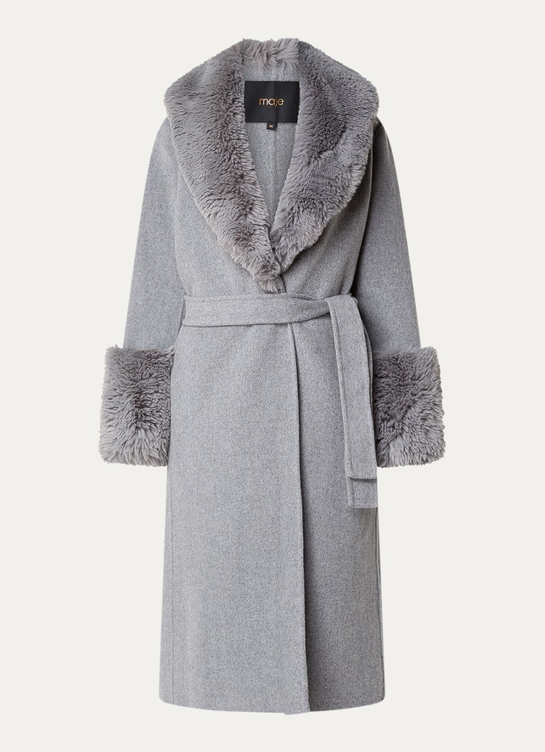 Maje coat in wool blend with tie belt and welt pockets