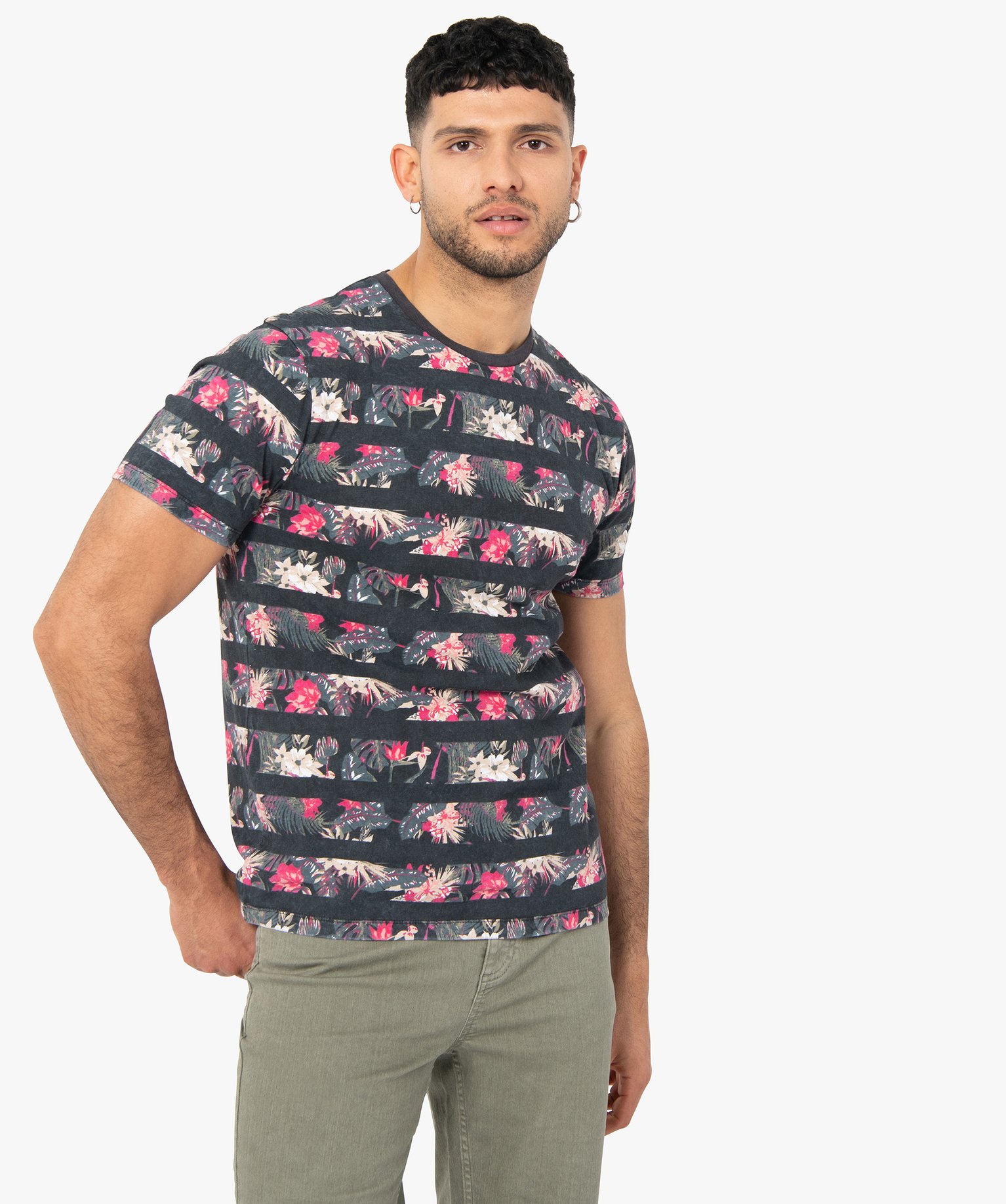 Tee-shirt homme à manches courtes avec motifs exotiques noir | GEMO