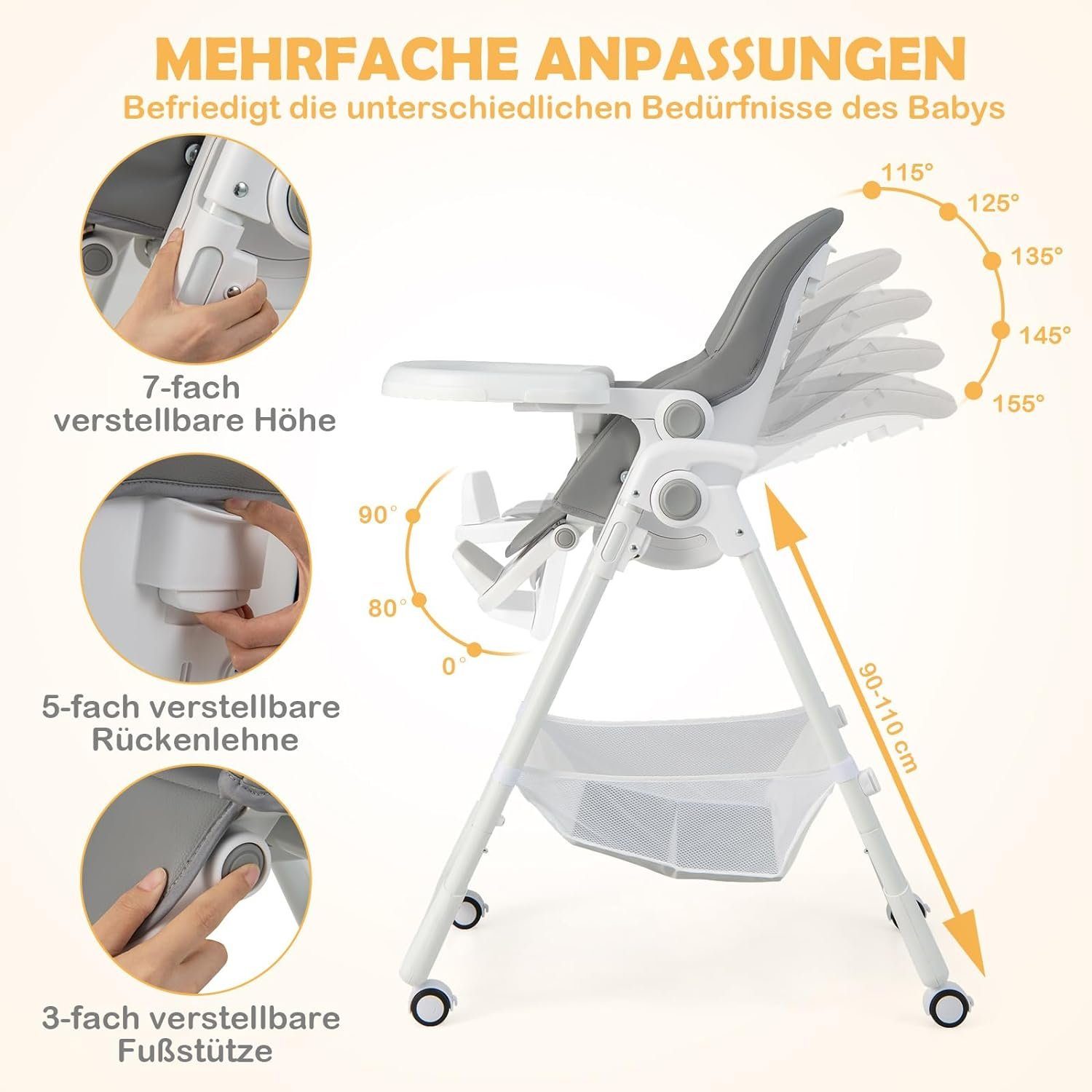 KOMFOTTEU Hochstuhl Baby, höhenverstellbarer Kinderhochstuhl, für Baby 6-36 Monate