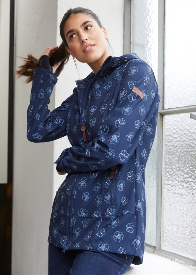 Softshelljacke mit Blumenmuster, wasserabweisend