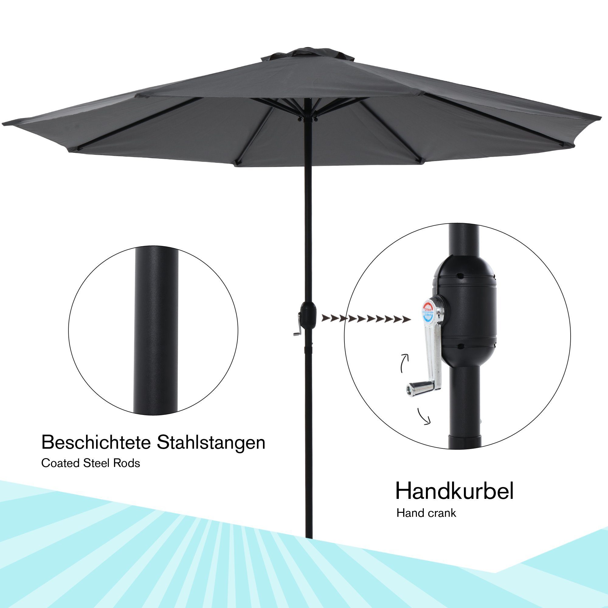 Mucola Sonnenschirm Sonnenschirm Ø3m LED Beleuchtung UV-Schutz Ampelschirm Sonnenschutz, Stück, Premium-Sonnenschirm, LED-Beleuchtung