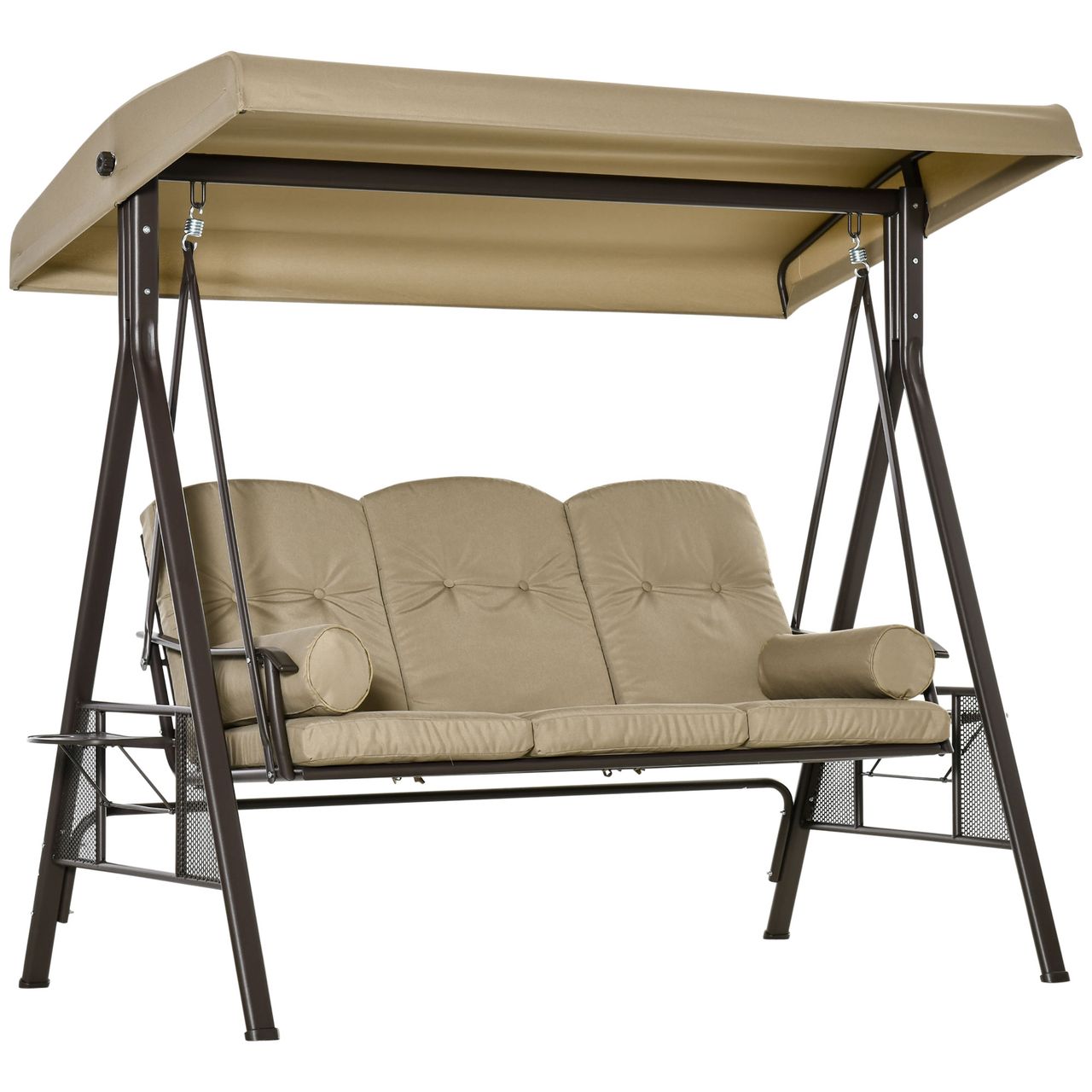 Outsunny 3-Sitzer Hollywoodschaukel Gartenschaukel mit Sonnendach Kissen Metall Polyester Grau 116 x 206 x 183 cm