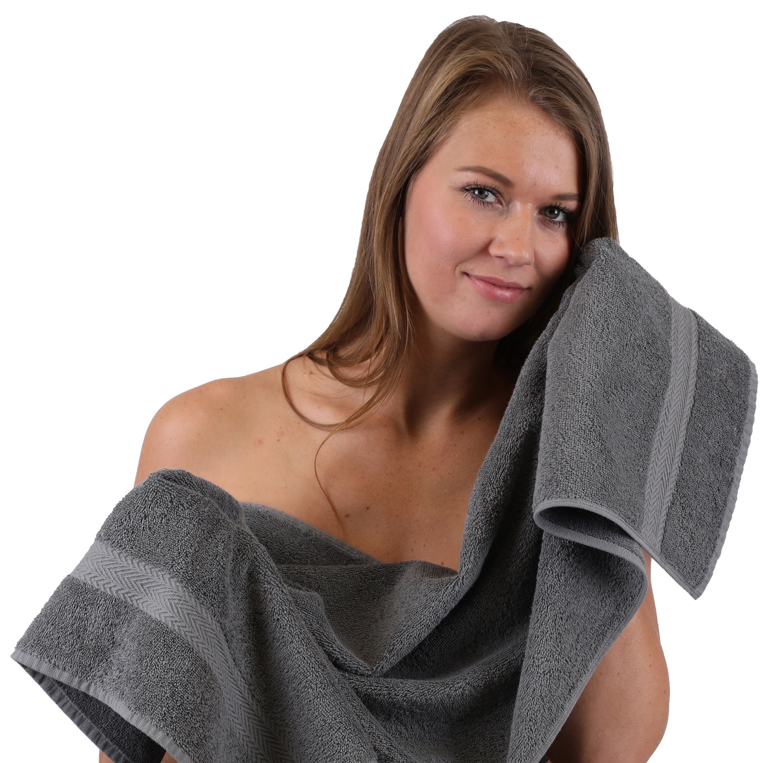 Betz Handtuch Set 10-tlg. Handtuch-Set Premium Farbe Dunkelbraun & Anthrazit, 100% Baumwolle, (Set, 10-tlg)
