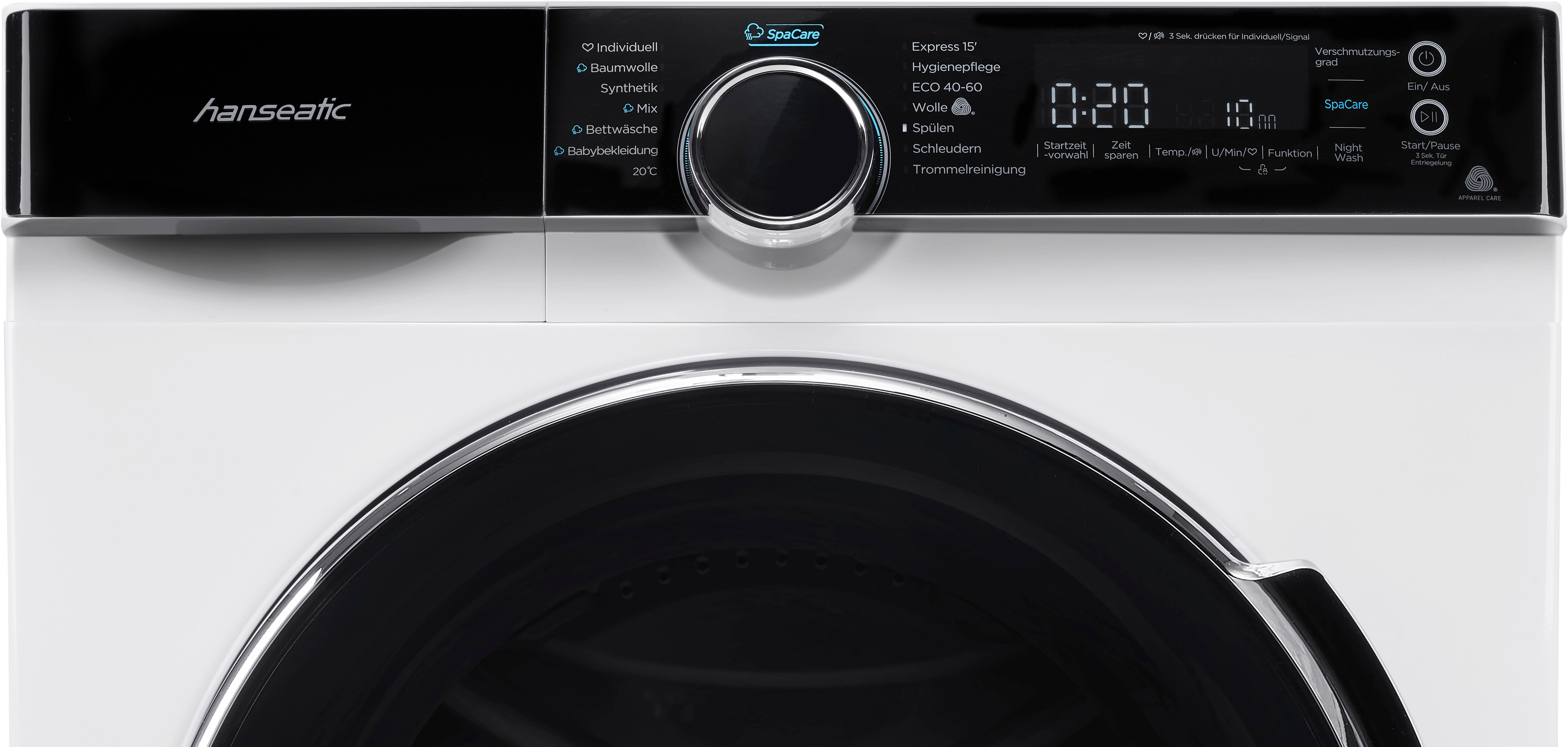 Hanseatic Waschmaschine HWMK714A, 7 kg, 1400 U/min, Mengenautomatik, Nachtwaschprogramm, Vollwasserschutz, Dampfoption