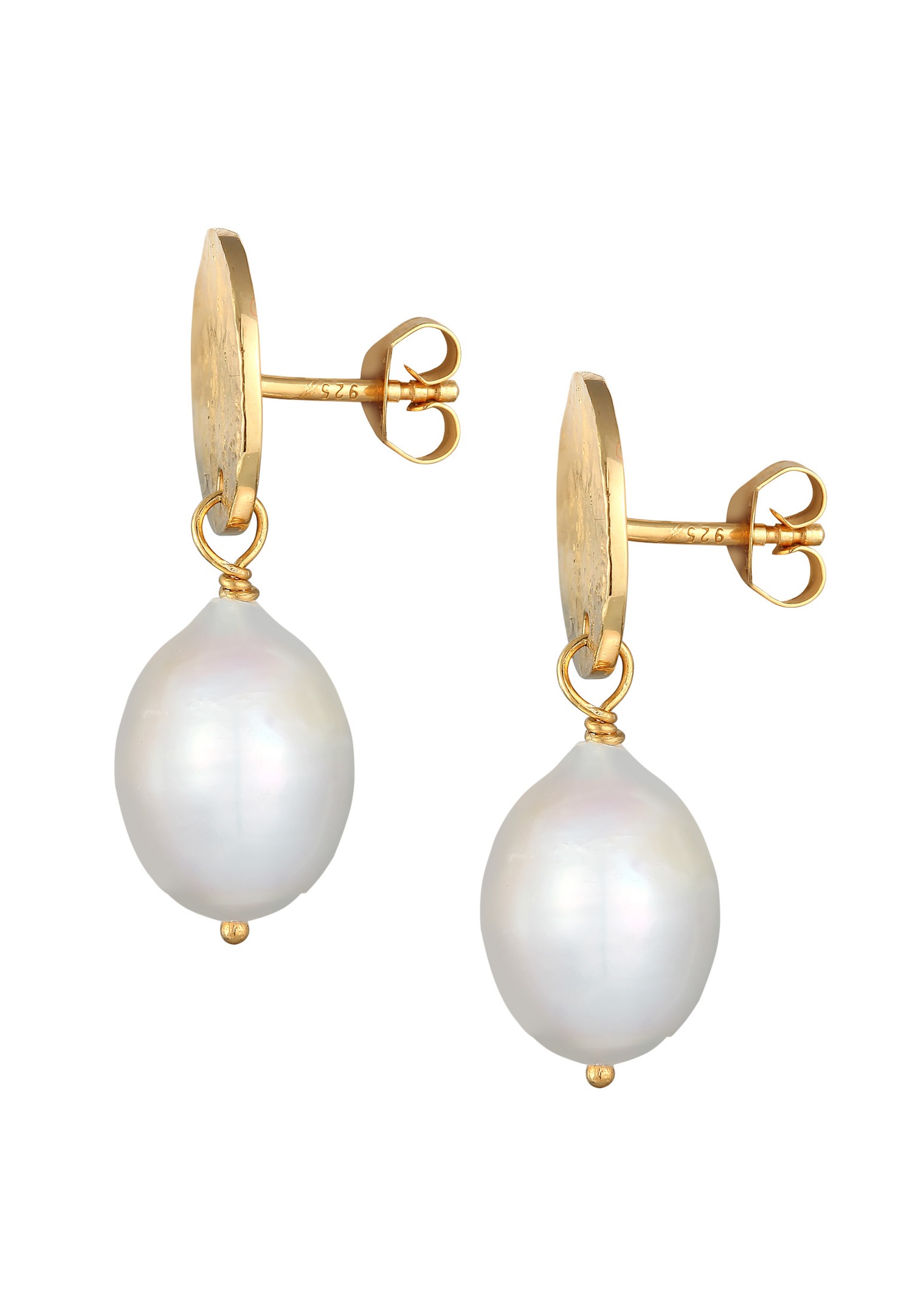 Boucles d'oreilles Elli PREMIUM pour femmes, boucles d'oreilles pendantes organiques avec perles de culture d'eau douce en argent sterling 925 plaqué or