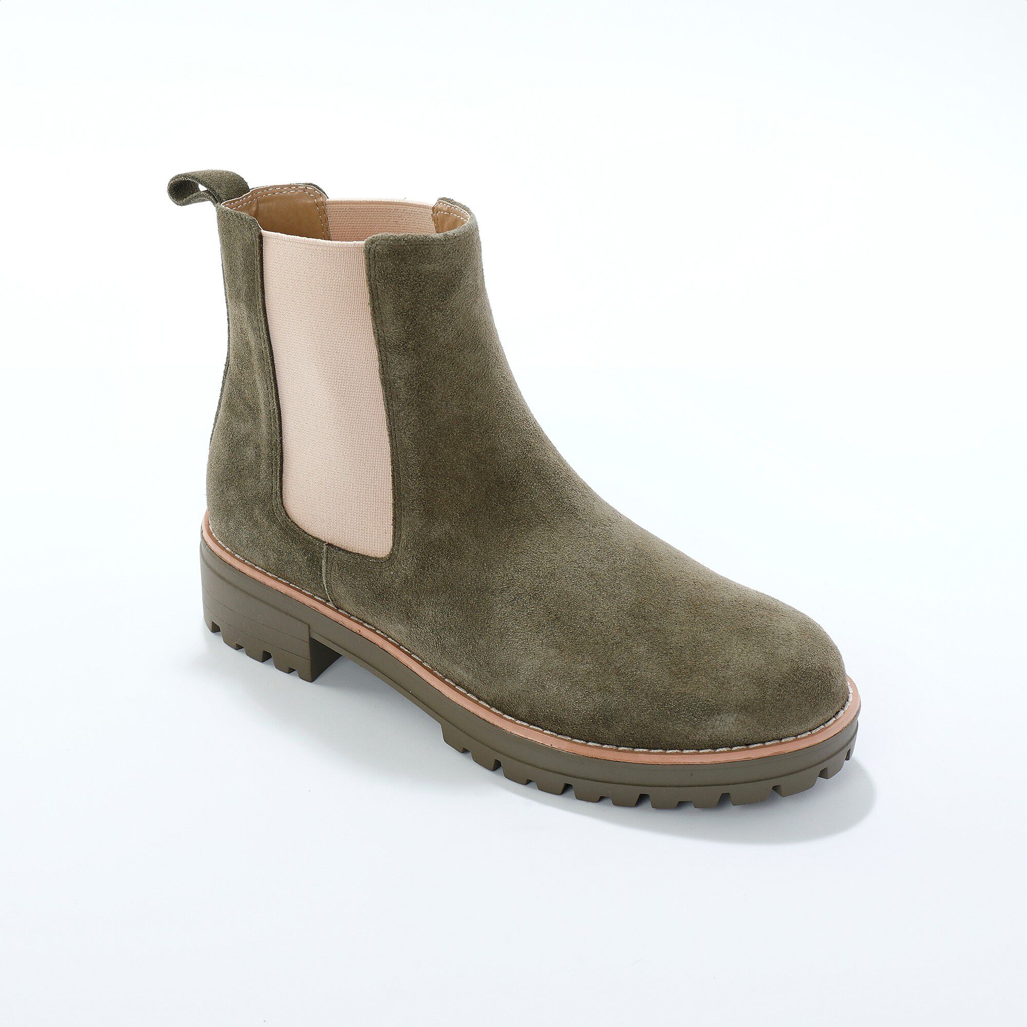 Boots chelsea croûte de cuir, semelle crantée épaisse