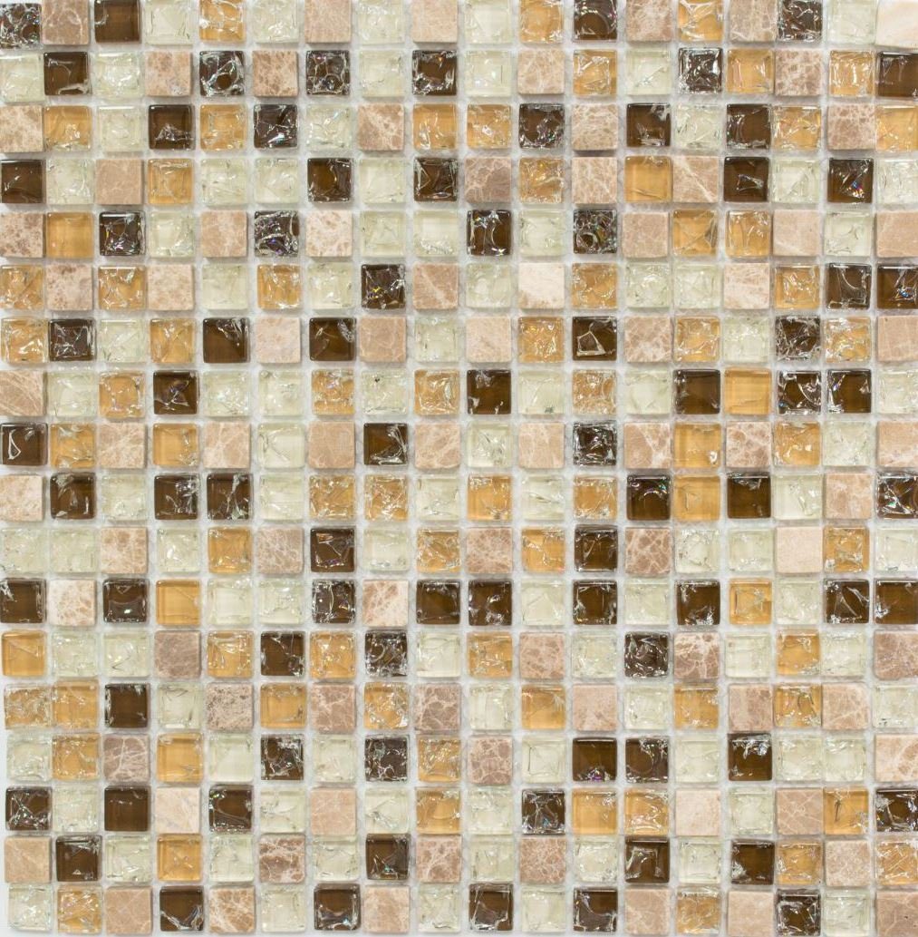 Mosani Mosaikfliesen Glasmosaik Naturstein Mosaik hellbeige glänzend / 10 Matten