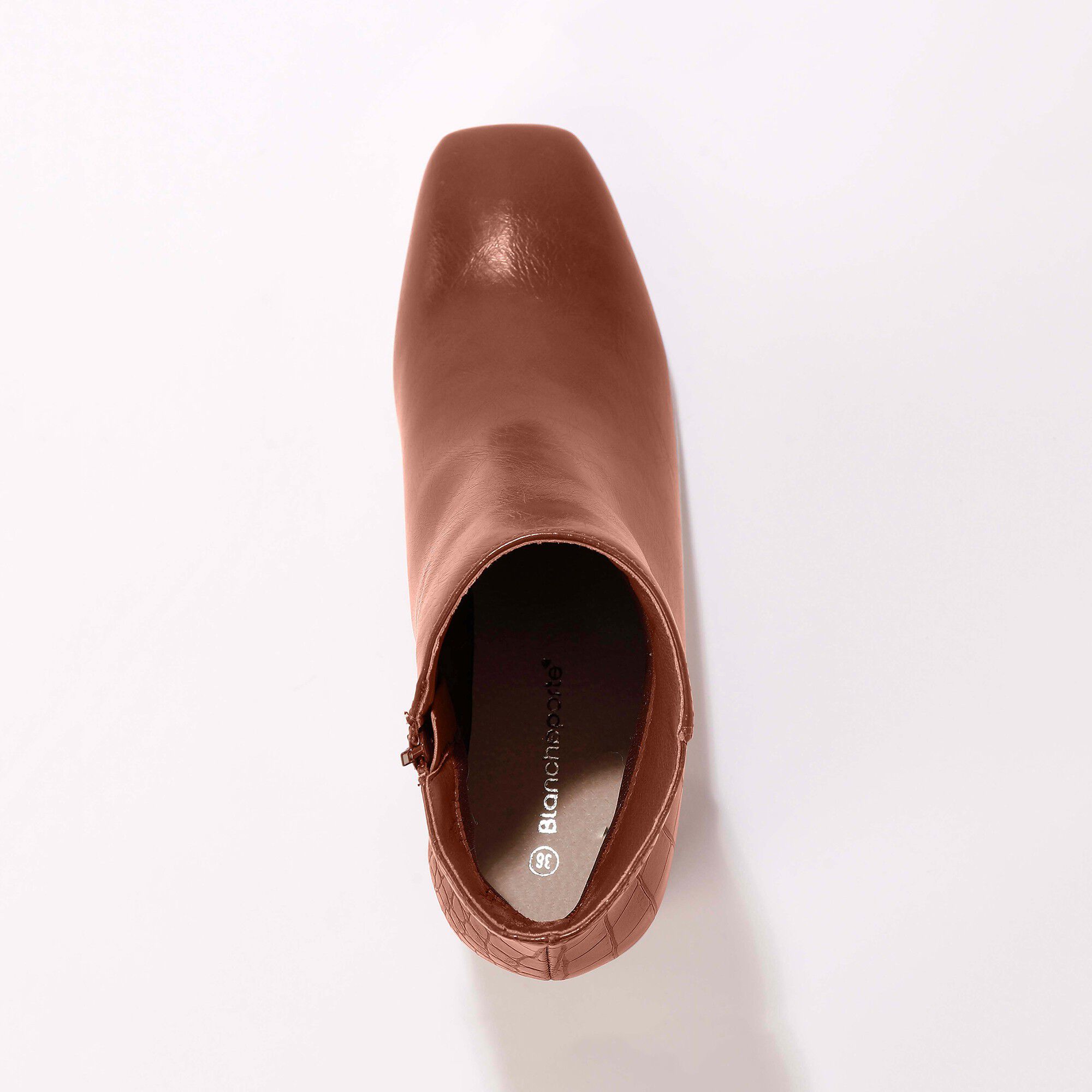 Boots zippées bout carré, dos texturé effet croco