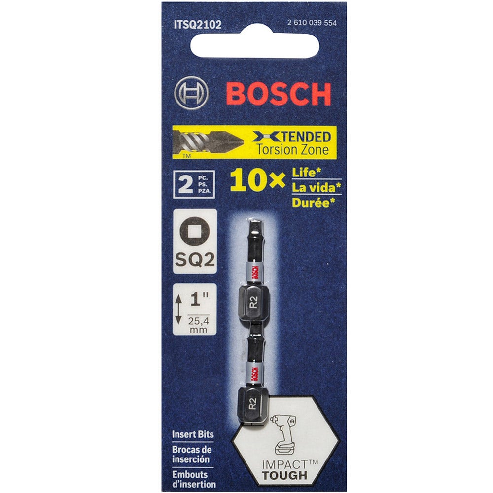 Ponta de chave de fenda BOSCH R2 x 25 mm com encaixe Robertson/quadrado – RESISTENTE A IMPACTOS – 2 peças