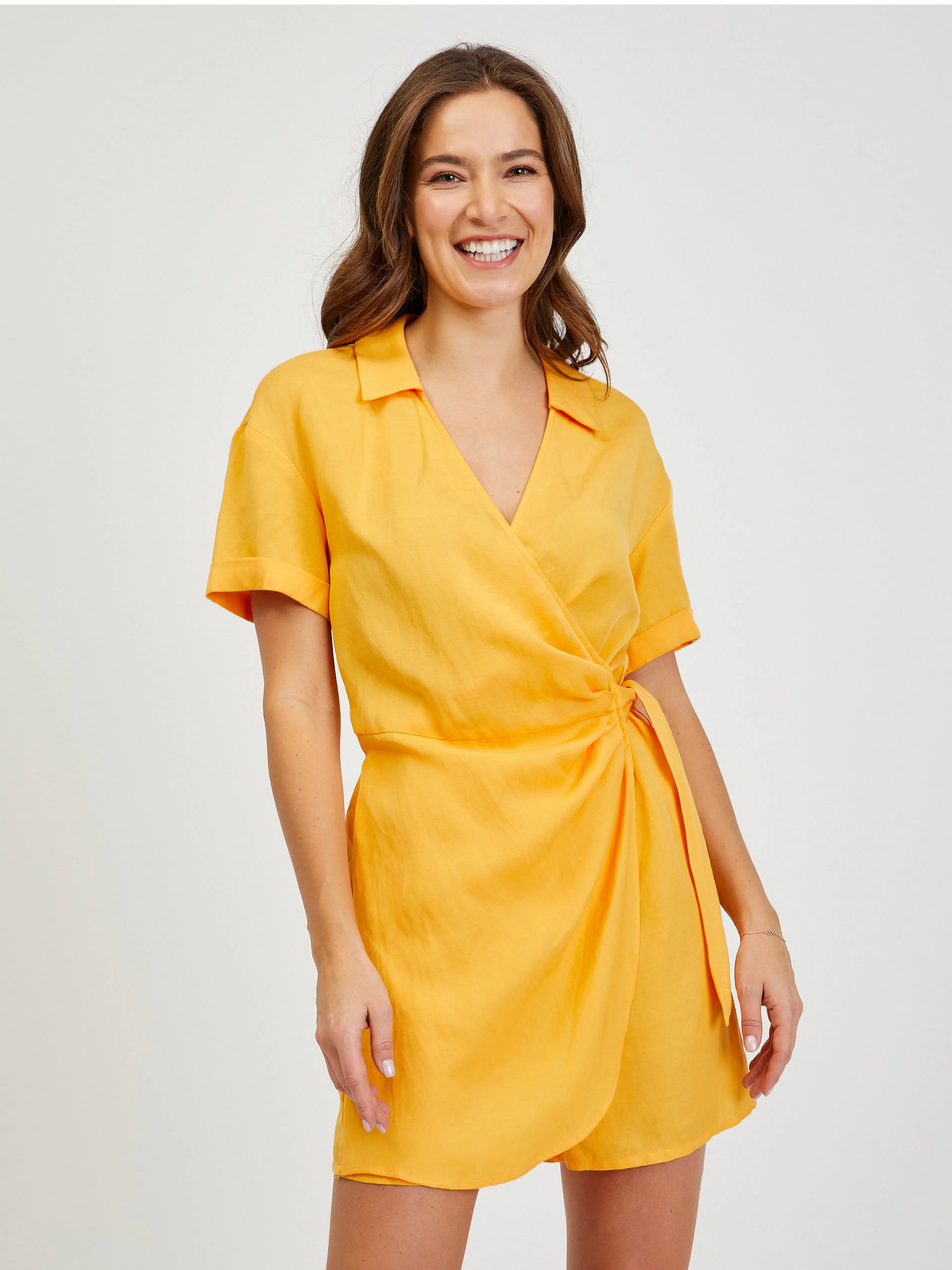 Gelber Damen Wickeloverall mit Leinen ORSAY