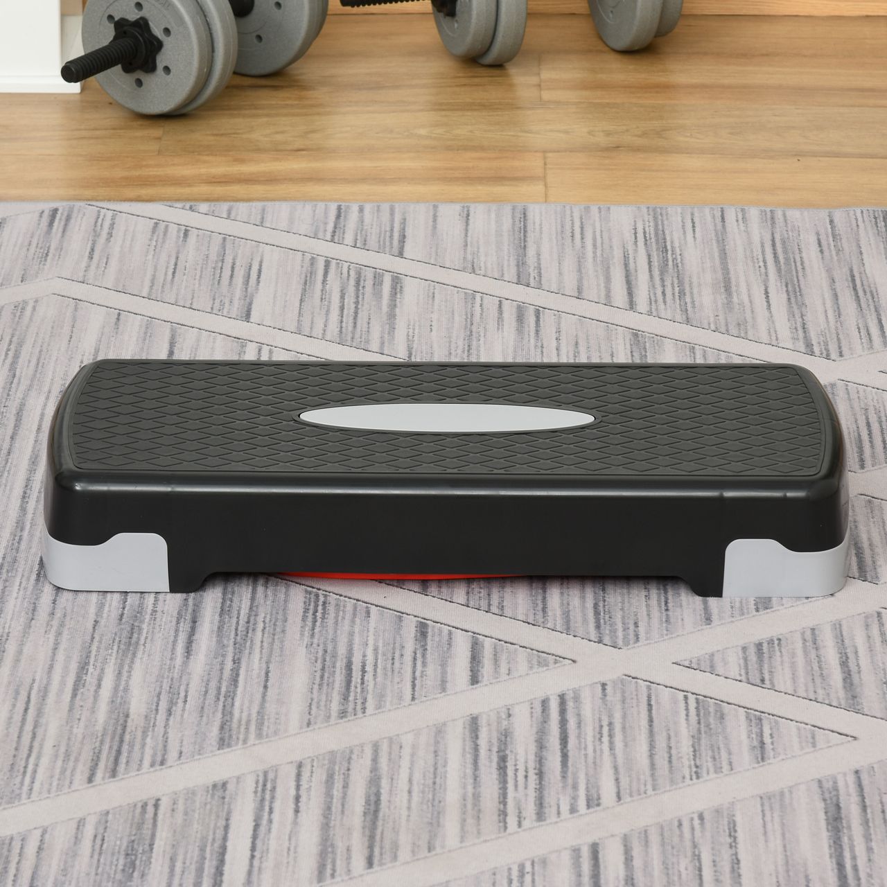 HOMCOM Steppbrett Aerobic Fitness Heimtrainer Stepper 2-stufig höhenverstellbar(10/15 cm) geeignet für den Heim und Bürogebrauch Schwarz Grau Rot 68 x 29 x 15 cm