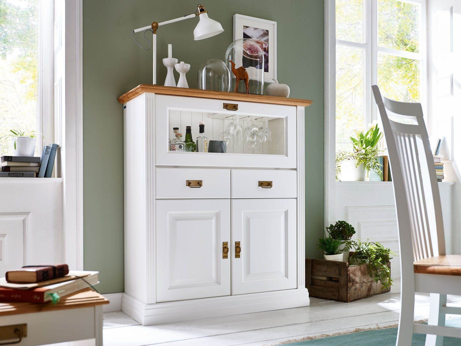 Casamia Barschrank Barschrank Novara 3-trg 1 Klappe 2 Schub. Pinie Nordica weiß Wildeiche