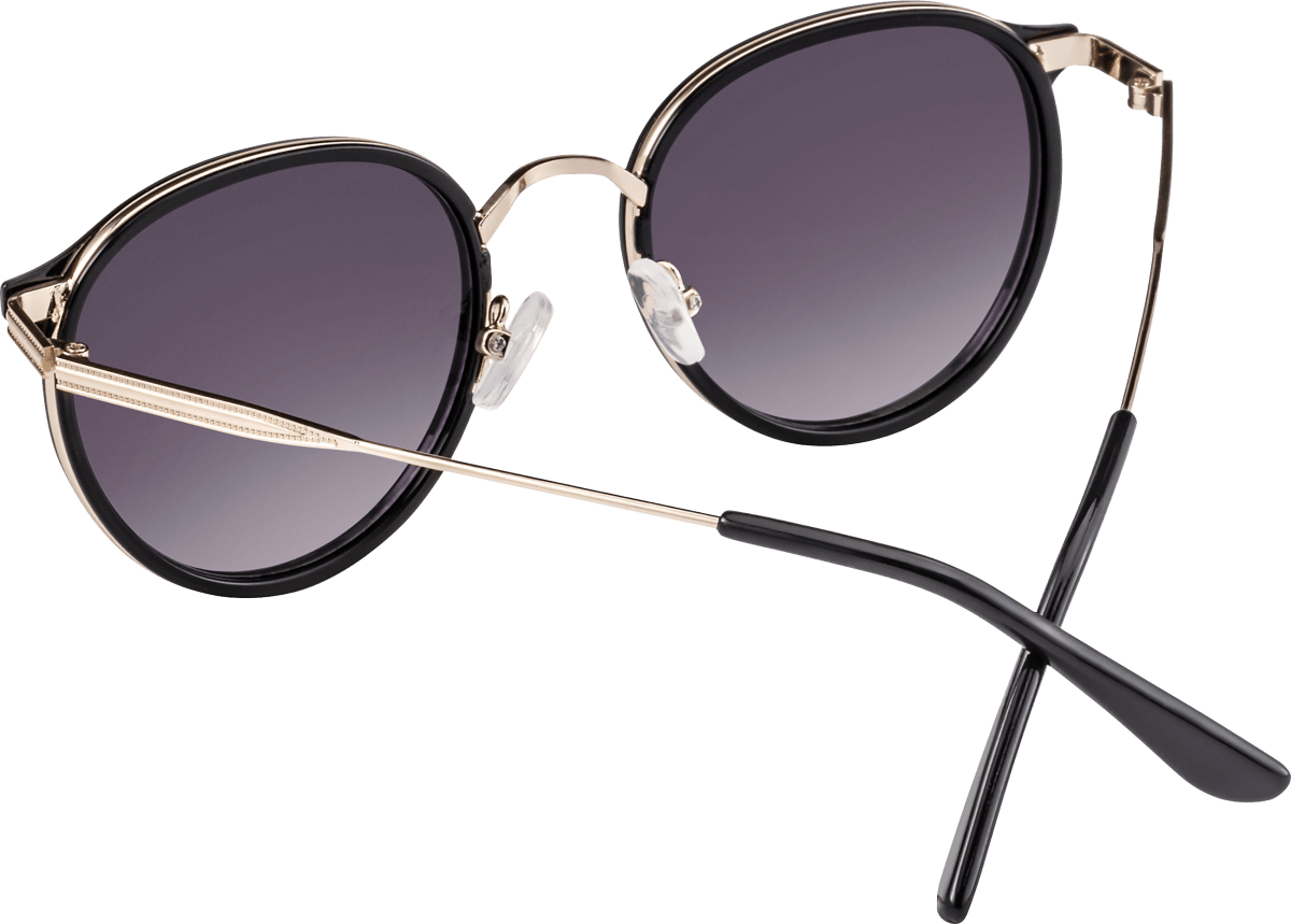 Sonnenbrille Erwachsene mit gold-schwarzen Metallbügeln und schwarz getönten Scheiben, 1 St