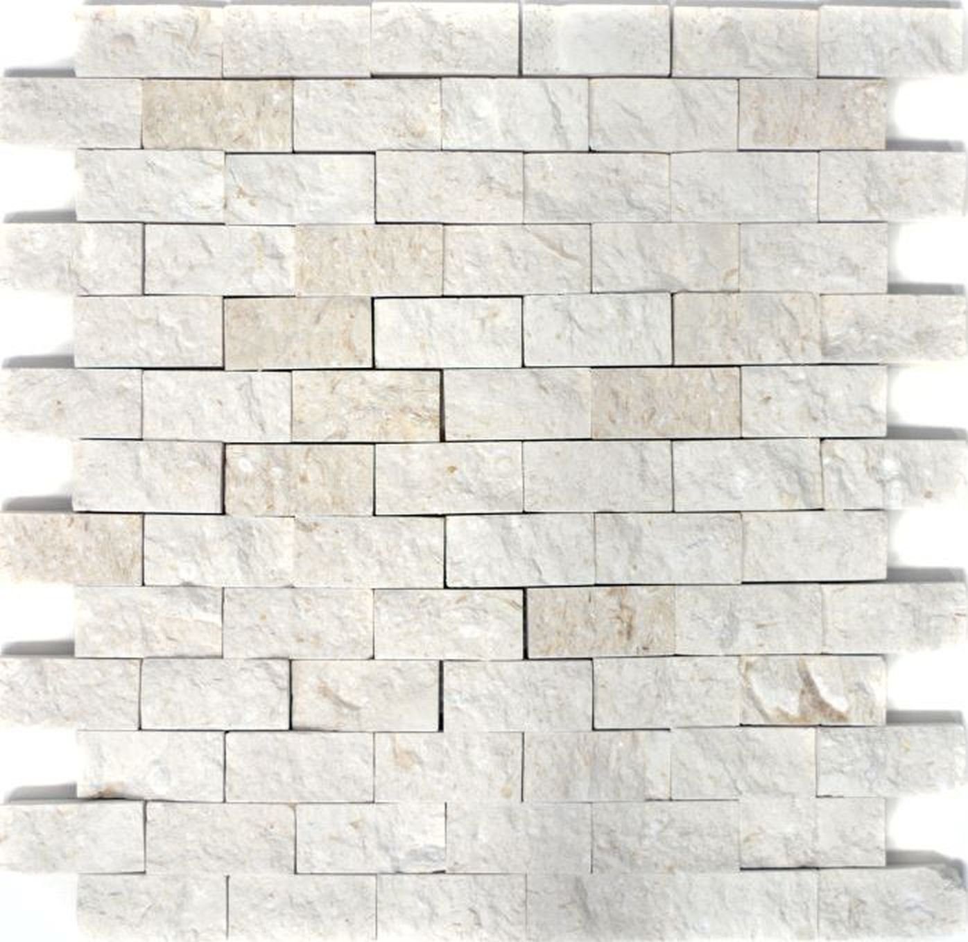Mosani Mosaikfliesen Kalkstein Mosaik Naturstein Splitface Steinwand weiß creme Brick