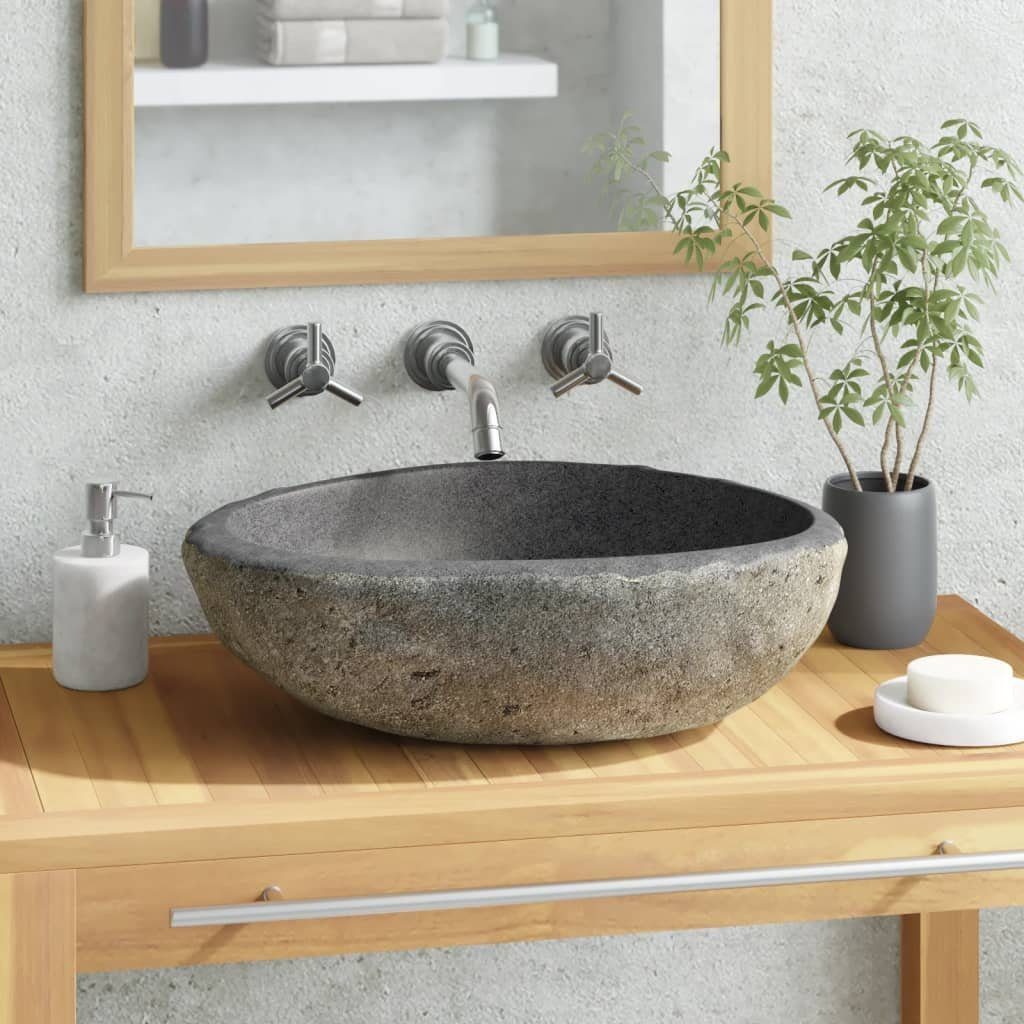 vidaXL Waschbecken Waschbecken Flussstein Oval 30 cm x 12 cm x 31 cm braun