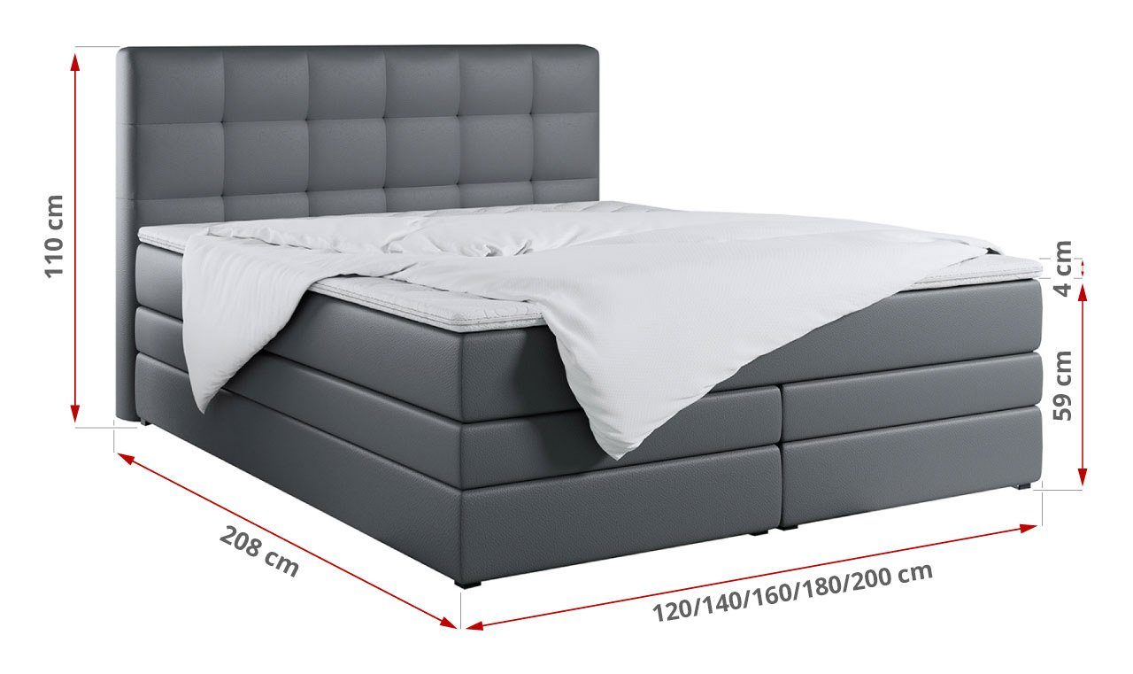 MKS MÖBEL Boxspringbett LUKA KING (King Doppelbett), Polsterbett mit Bettkasten und Zwei Matratzen