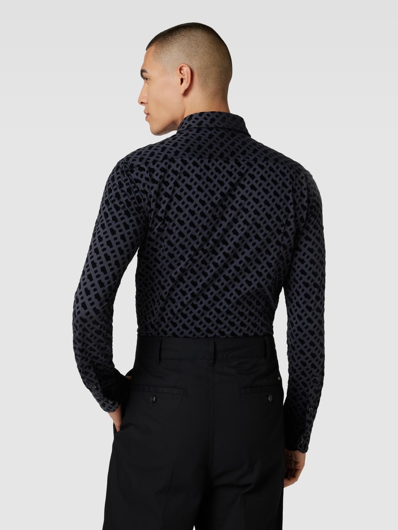 Slim Fit Business-Hemd mit Allover-Print Modell 'Hank' in schwarz
