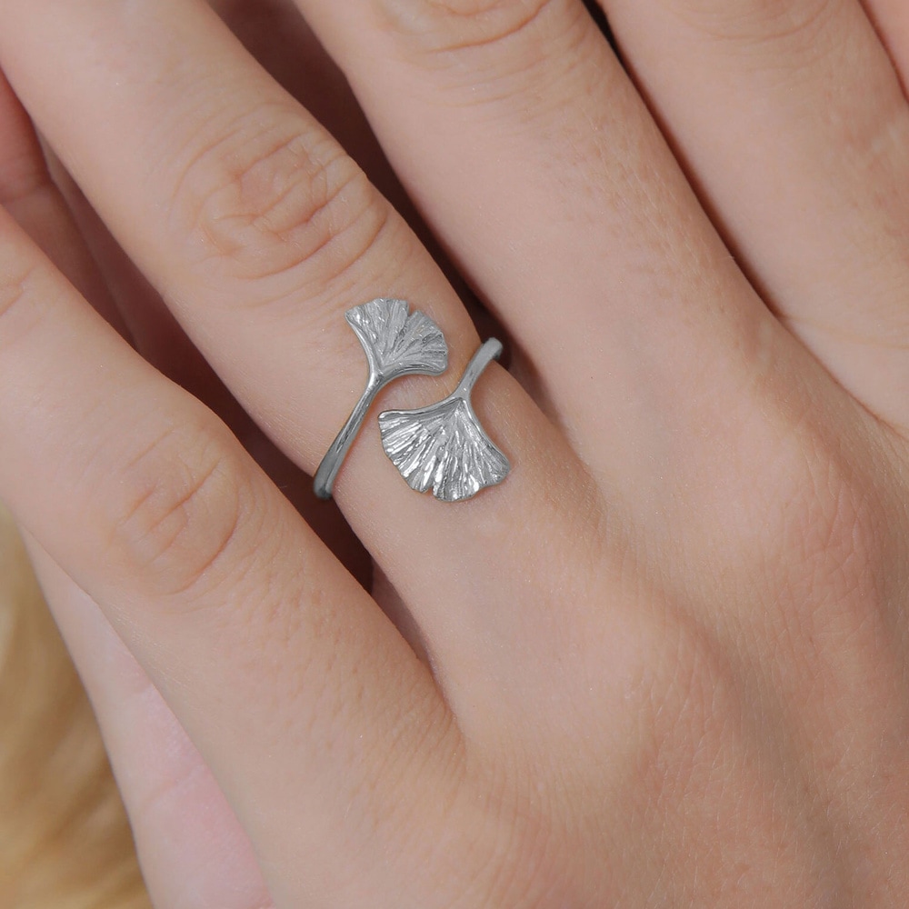 Elli Elli Bague Femmes Feuille de Gingko Motif Tendance en Argent Sterling 925 Bague