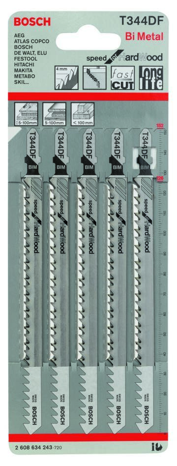 Bosch Blue Accessories 2608634243 T344DF Stiksavklinger T-skaft pr. 5 stk. hårdttræ